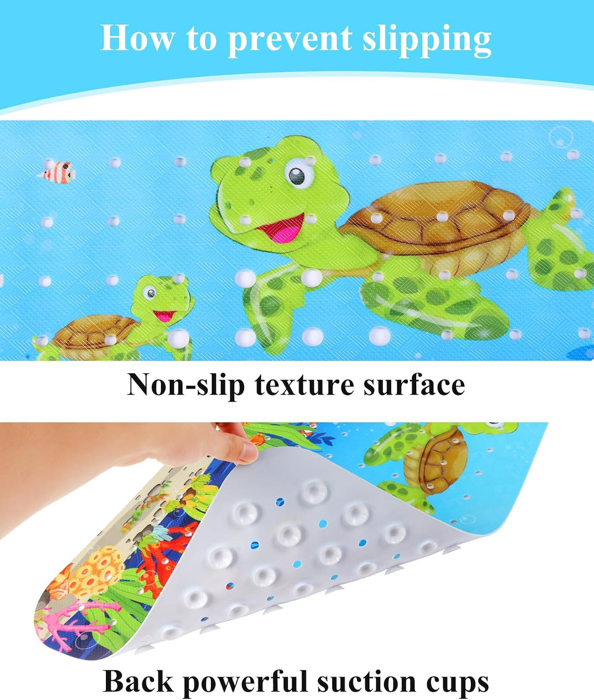 Secopad Bathtub Mat Non Slip, Cute Tub Mat, 40" x 16", Turtles