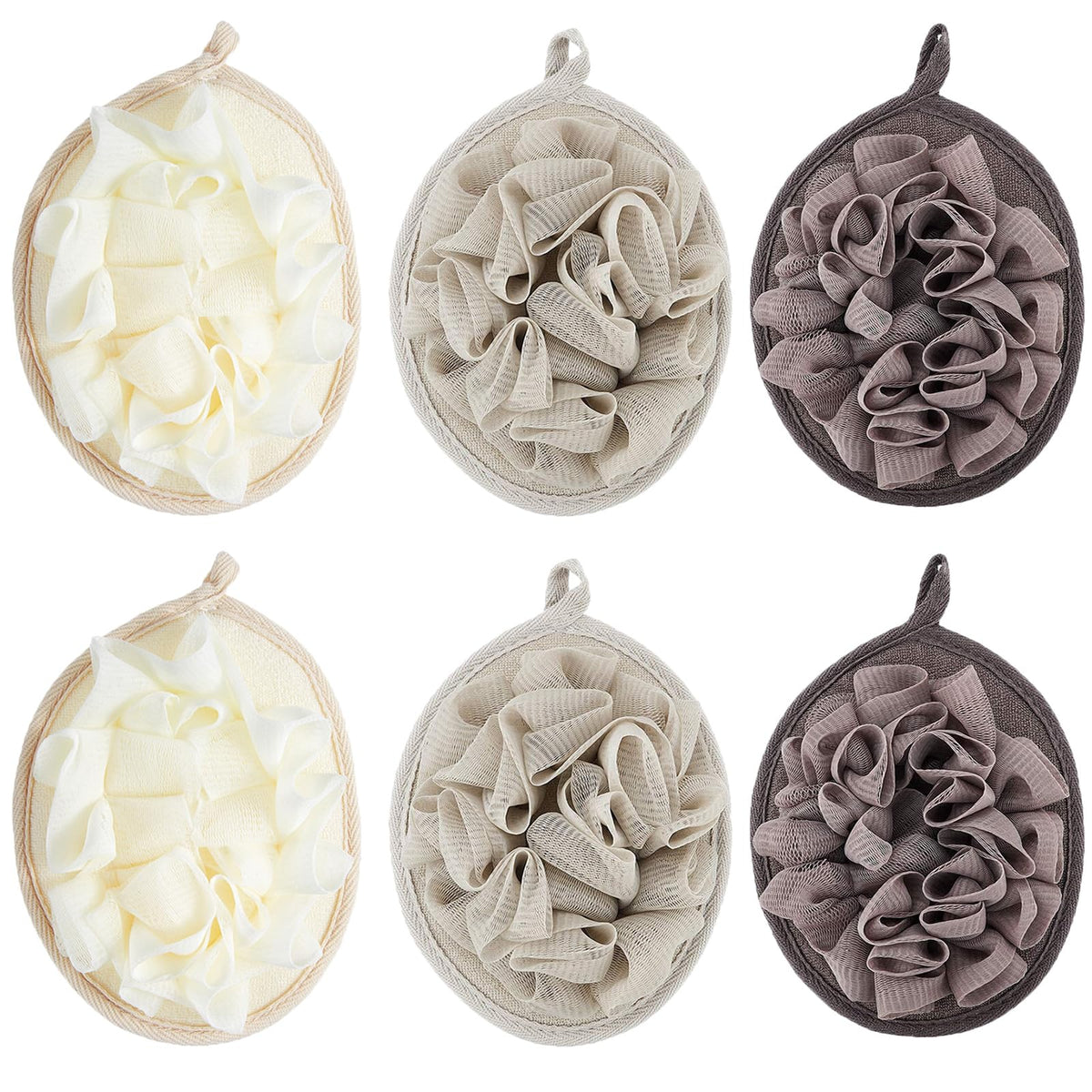 Boao 6 Pcs Bath Shower Pouf Sponge Mesh Pouf Shower Ball Exfoliating Body Sponge Pad Scrubber Glove with Flower Bath Ball (Multi-Color)