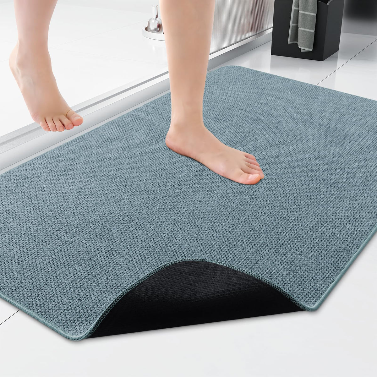 Smiry Ultra Thin Bath Mat 27x17, Non Slip Rubber Washable Bathroom Rugs