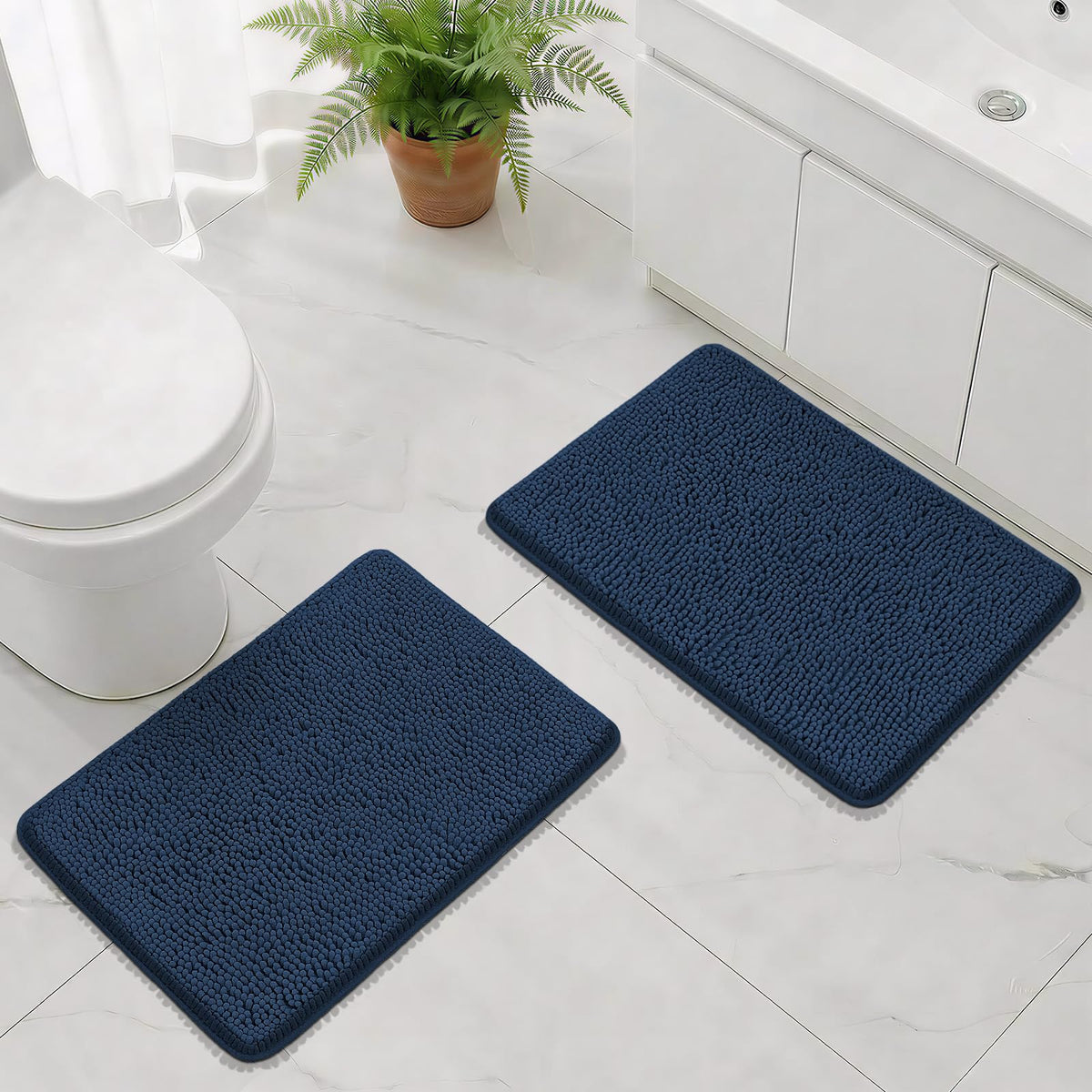 Bcoimo Small Bath Rug Mat,Chenille Extra Soft Navy Bathroom Mats for Floor