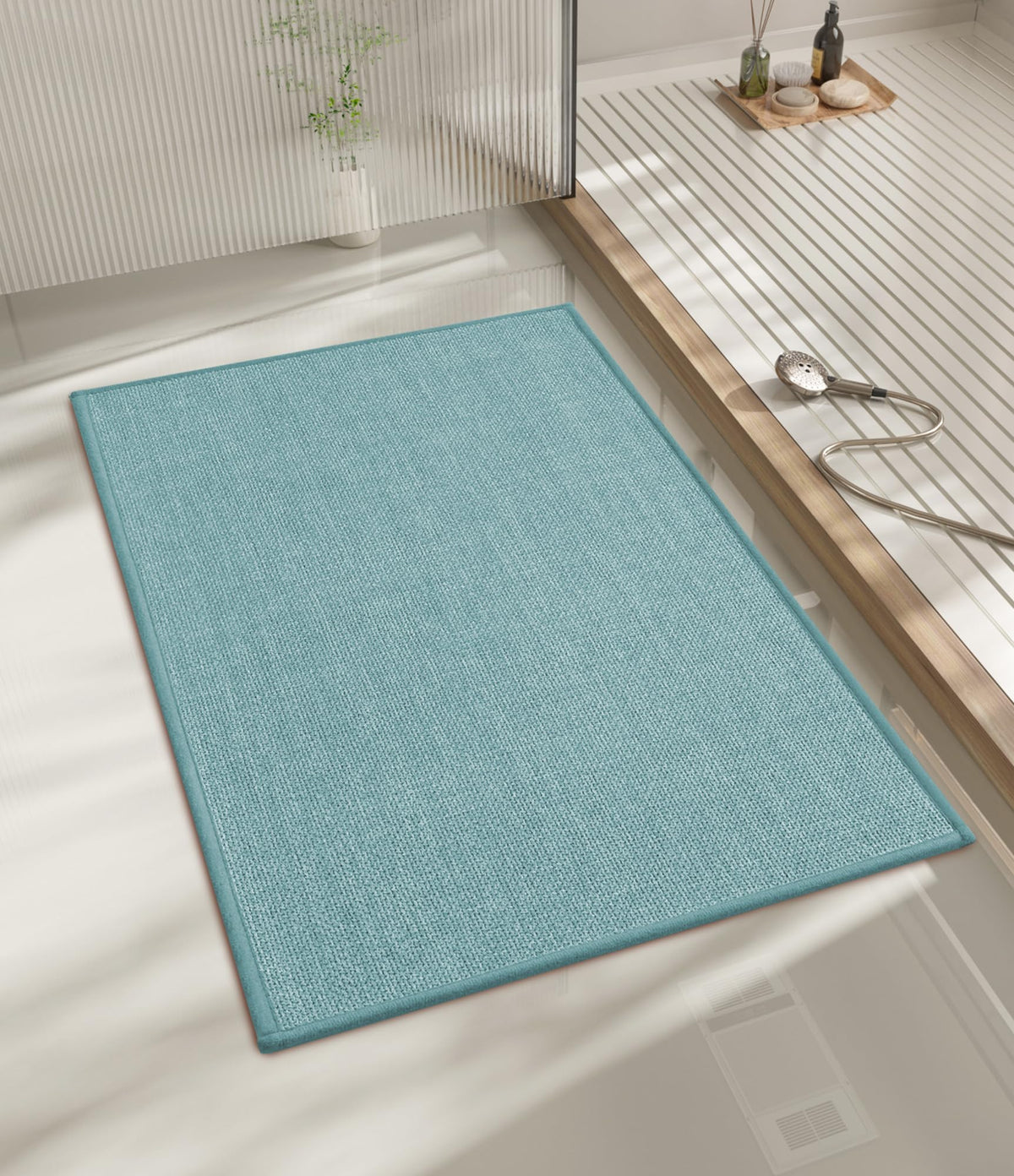chakme Bathroom Rugs Mat 24x17, Ultra Thin Non Slip Bath Mat Small Quick Dry Absorbent Bath Mat for Bathroom Floor, (Black, 24"x17")
