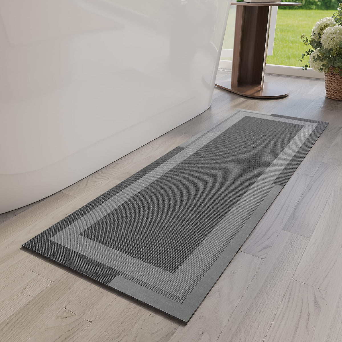 YDKGL Non Slip Bath Mat Thin Bathroom Rugs Fit Under Door Grey 16"x 24"