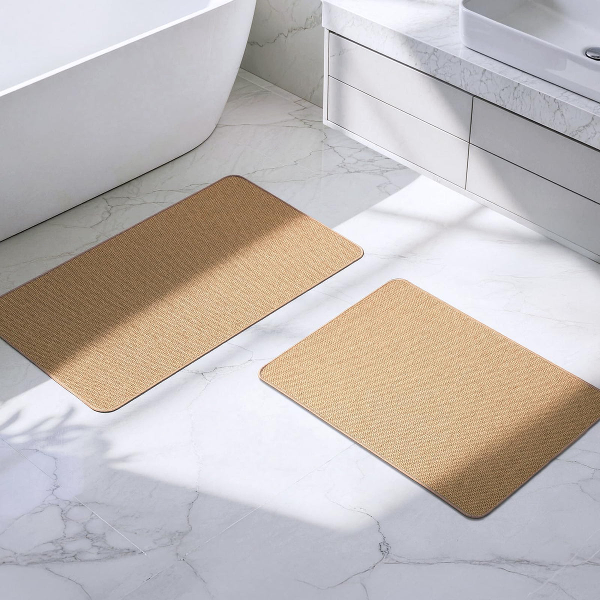 Bathroom Rugs Sets 2 Piece, Thin Bath Mat & U-Shaped Contour Toilet Rug Absorbent Quick Dry, Machine Washable, Non Slip Low Pile Bath Mats for Bathroom/Tub/Sink/Shower (27"x17" Plus 24"x20" U, Grey)