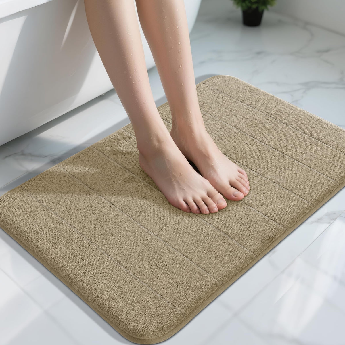 Yimobra Memory Foam Bath Mat, Super Soft Absorbent Bathroom Rug Non Slip 31.5x20 Inch, Quick Dry, Machine Washable Floor Carpet for Tub Shower, Home Decor Accessories, Beige