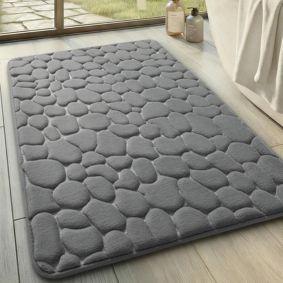 YIHOUSE Bathroom Mat Rug, Memory Foam Bath Mat, Non-Slip Bathroom Floor Mats, Cobblestone Bath Mats Absorbent Bath Rugs Washable Quick Dry (17x24,Dark Gray)