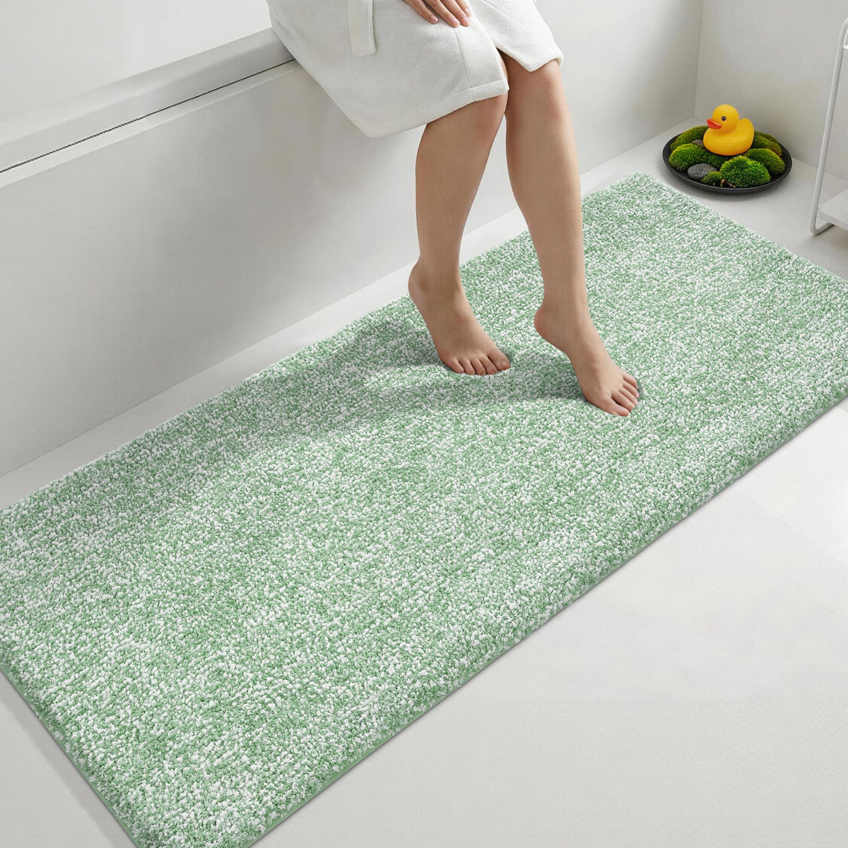 Yimobra Non Slip Machine Washable Bathroom Rug 24x17 Grey and White