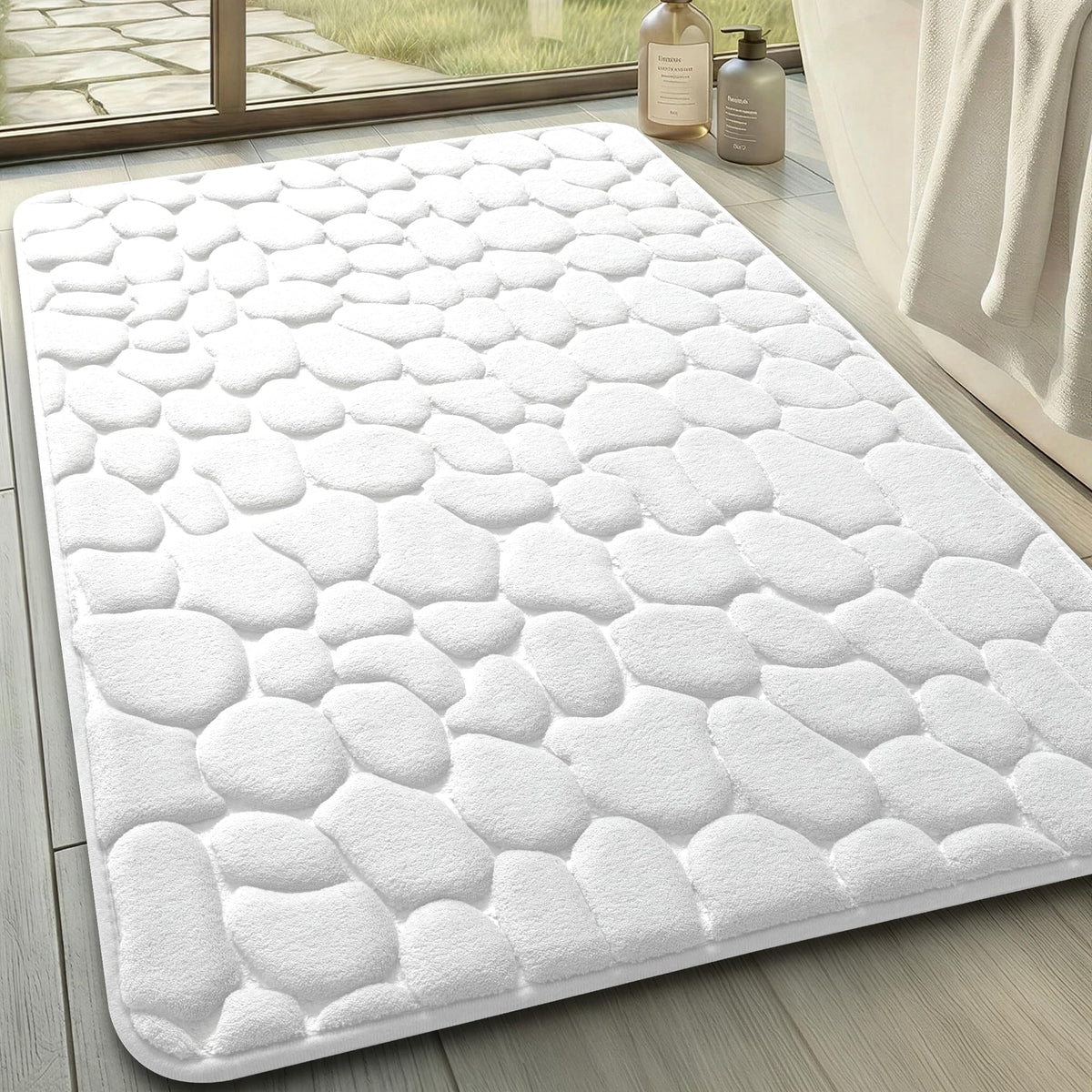 YIHOUSE Bathroom Mat Rug, Memory Foam Bath Mat, Non-Slip Bathroom Floor Mats, Cobblestone Bath Mats Absorbent Bath Rugs Washable Quick Dry (17x24,Dark Gray)
