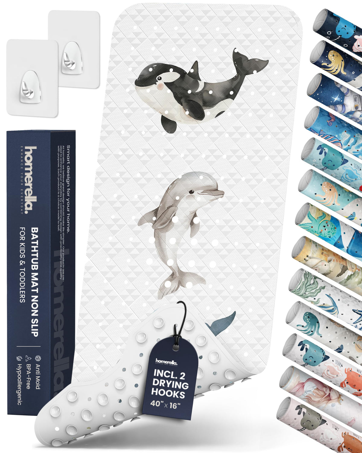 homerella Bathtub Mat Non Slip Kids 40x16 Baby Bath Mat Non Slip Anti Mold