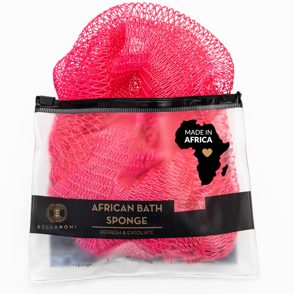 BELLANOMI African Exfoliating Net Sponge, Authentic, Ethically sourced from Nigeria, 45 inches Long, Back Scrubber for Daily use (Emerald Green)