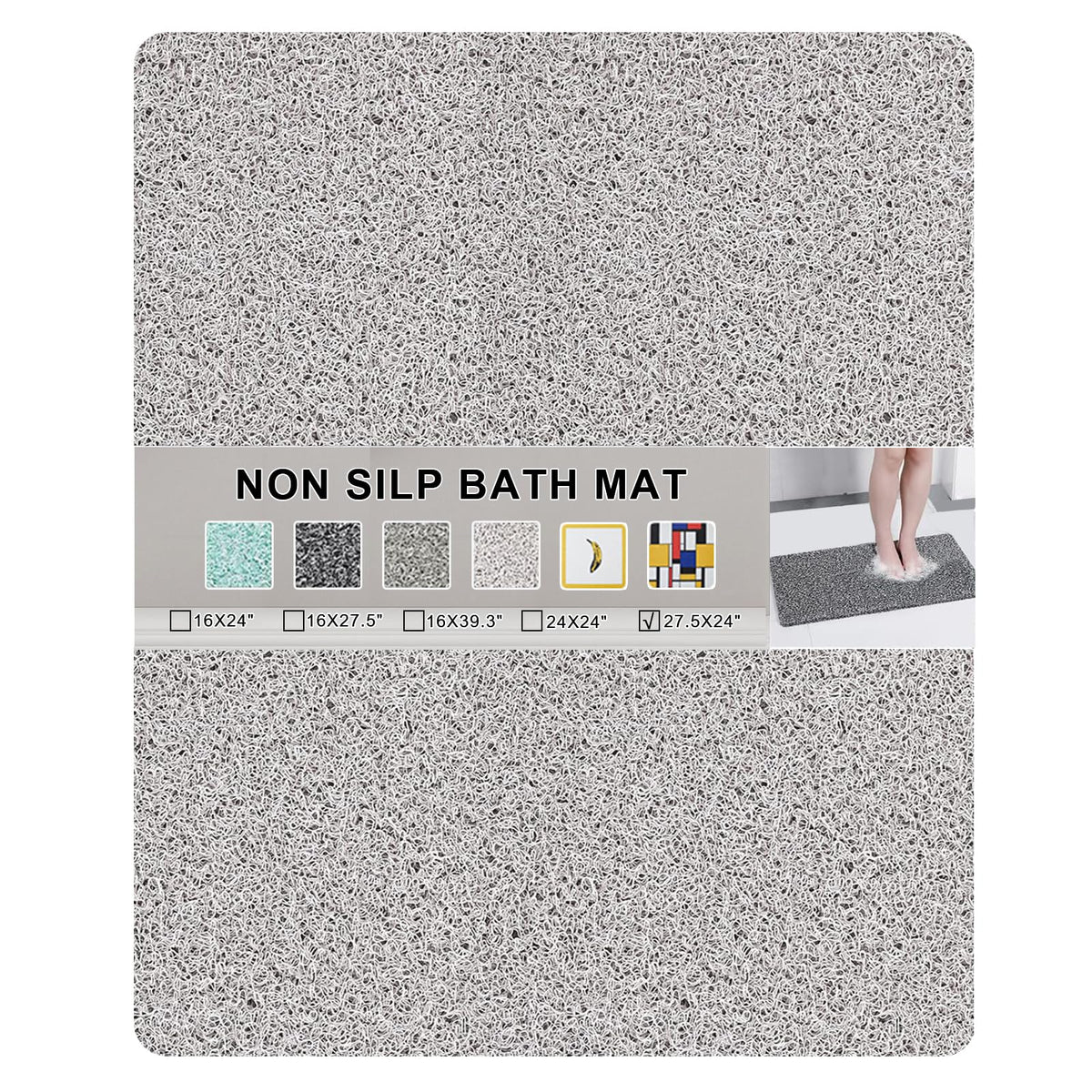 Nonslip Bathtub Mat, Anti Slip Bath Mat 0.6" Extra Thick, Quick Dry Bath Tub Anti Slip Shower Mat, Loofah Non-Slip Bath Mat for Tub Bathroom Pool Kitchen Entryway Home Hotel(Light Gray 16x27)