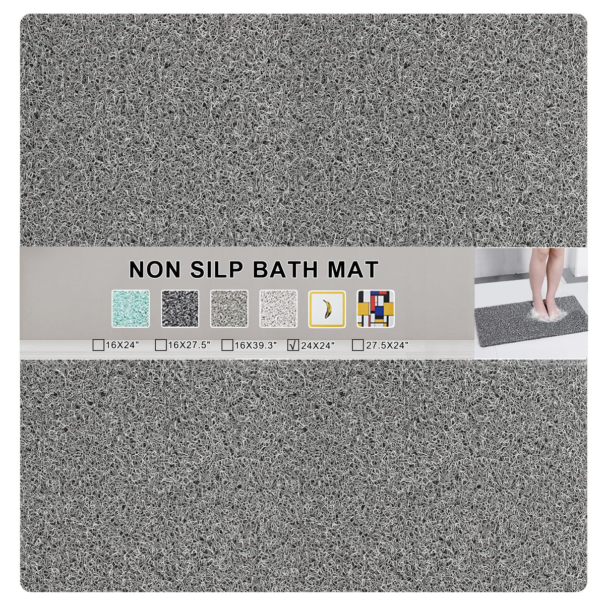Nonslip Bathtub Mat, Anti Slip Bath Mat 0.6" Extra Thick, Quick Dry Bath Tub Anti Slip Shower Mat, Loofah Non-Slip Bath Mat for Tub Bathroom Pool Kitchen Entryway Home Hotel(Light Gray 16x27)