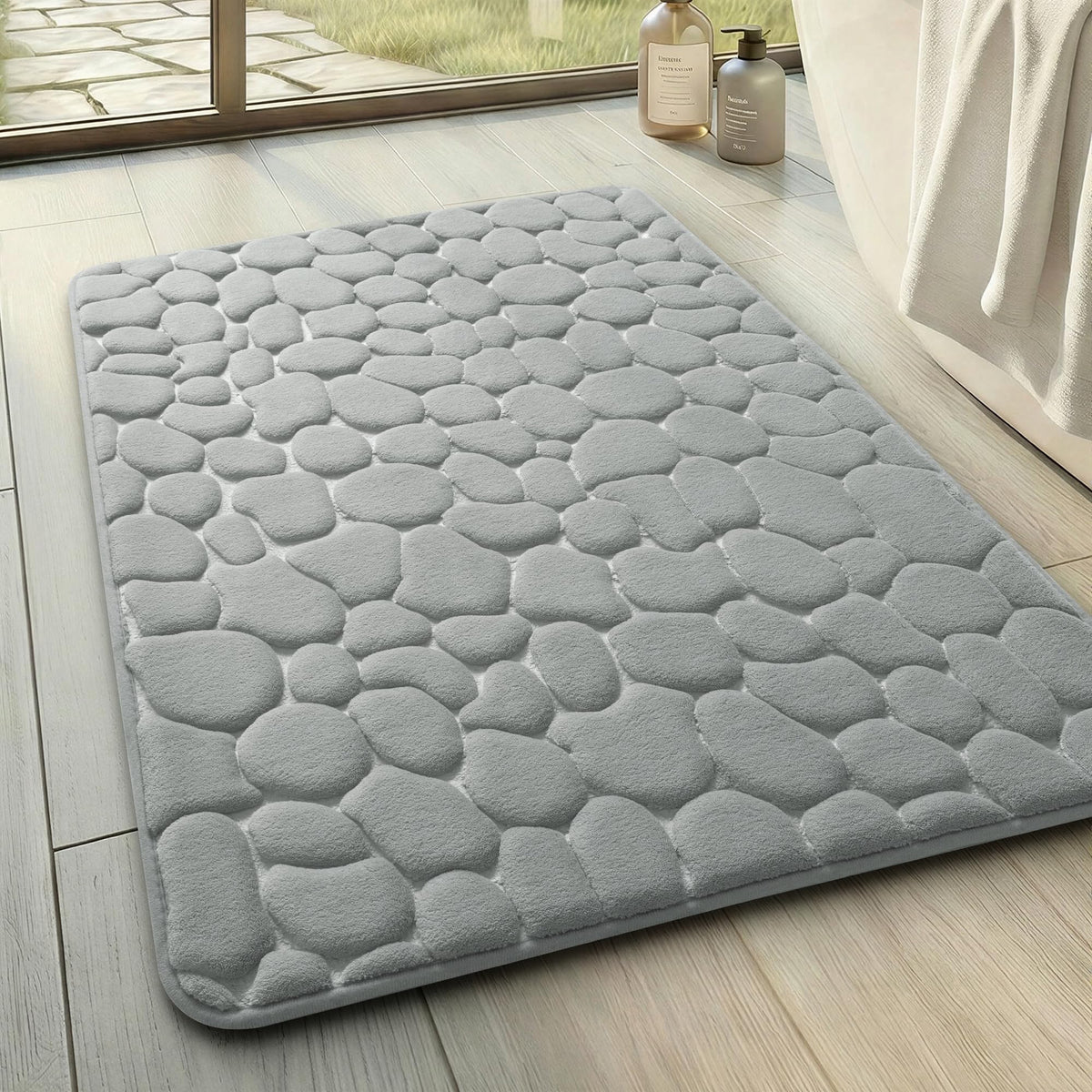 YIHOUSE Bathroom Mat Rug, Memory Foam Bath Mat, Non-Slip Bathroom Floor Mats, Cobblestone Bath Mats Absorbent Bath Rugs Washable Quick Dry (17x24,Dark Gray)