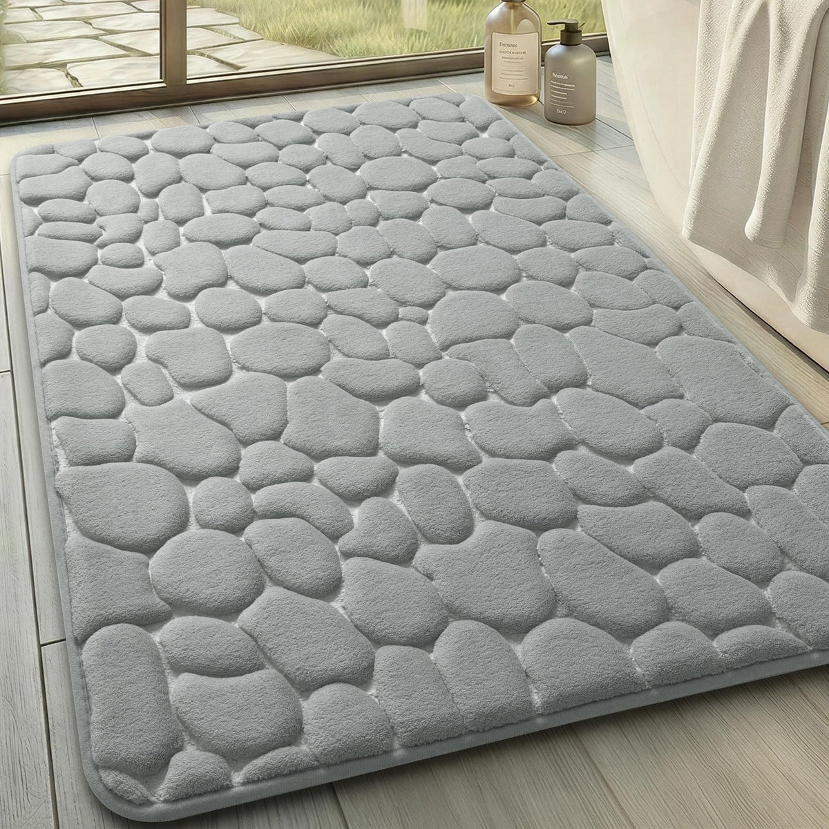 YIHOUSE Bathroom Mat Rug, Memory Foam Bath Mat, Non-Slip Bathroom Floor Mats, Cobblestone Bath Mats Absorbent Bath Rugs Washable Quick Dry (17x24,Dark Gray)