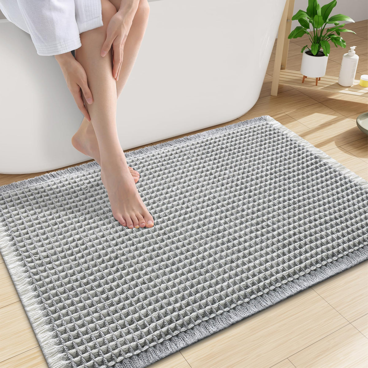 Smiry Waffle Bath Mat 24X16, Soft Absorbent Bathroom Rugs, Brown & Cream