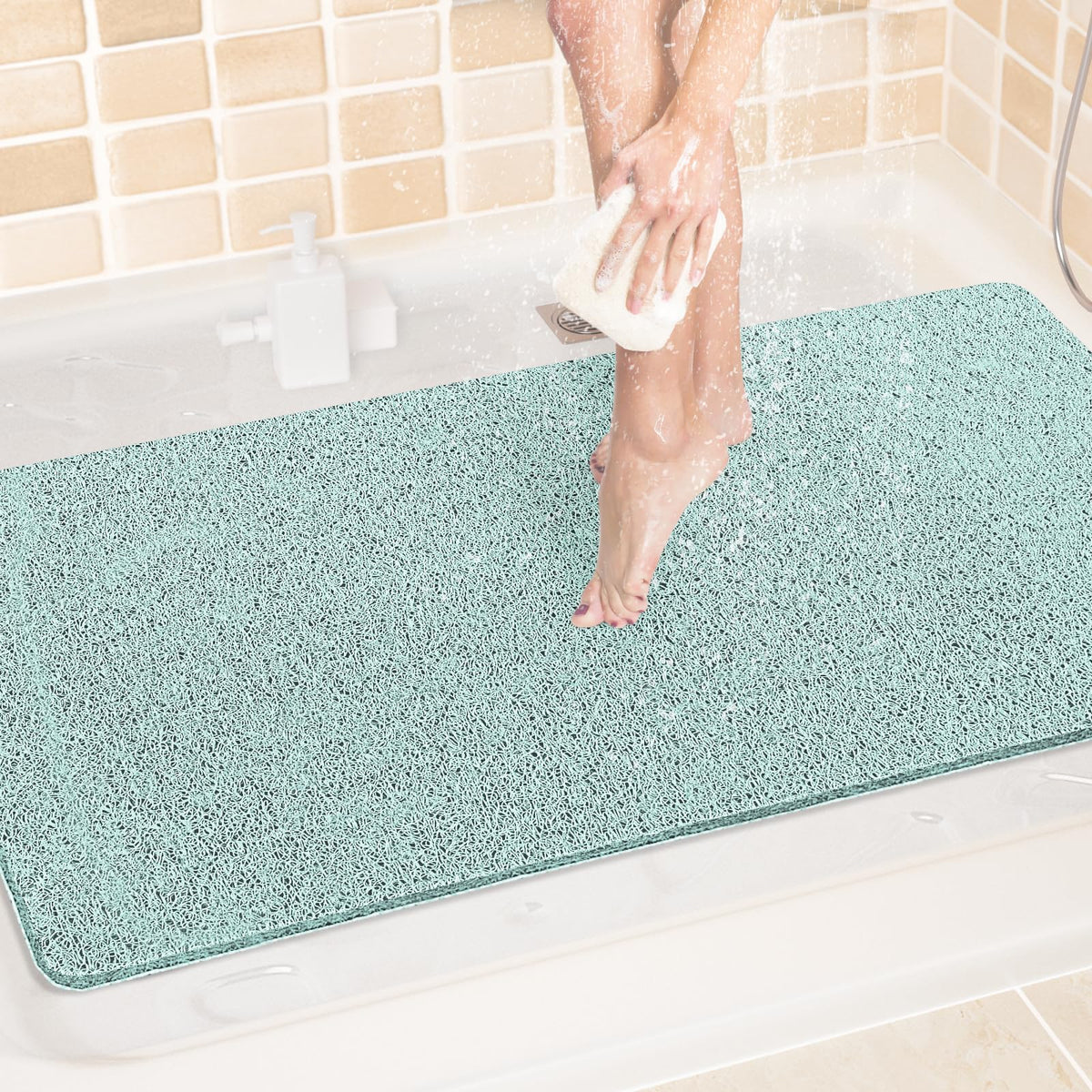 LuxStep Shower Mat Bathtub Mat,24x16 inch, Non-Slip Bath Mat with Drain, Quick Drying PVC Loofah Bathmat for Tub,Shower,Bathroom (Phthalate Free,Grey)
