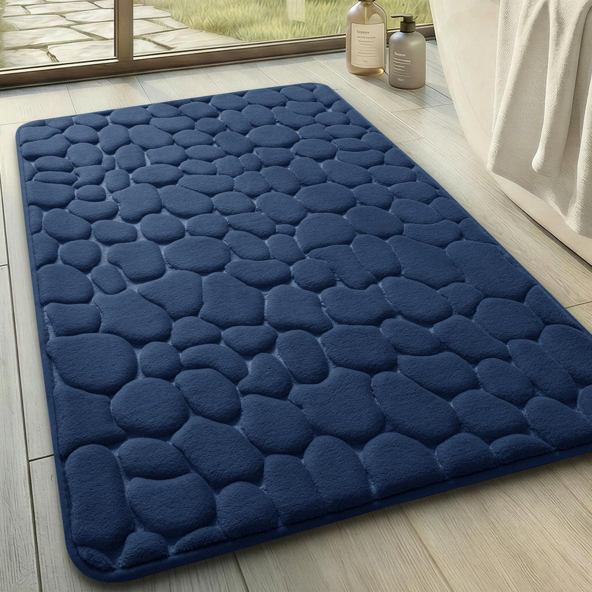 YIHOUSE Bathroom Mat Rug, Memory Foam Bath Mat, Non-Slip Bathroom Floor Mats, Cobblestone Bath Mats Absorbent Bath Rugs Washable Quick Dry (17x24,Dark Gray)