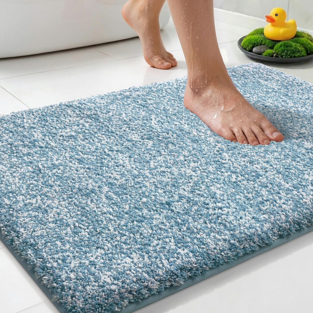 Yimobra Non Slip Machine Washable Bathroom Rug 24x17 Grey and White
