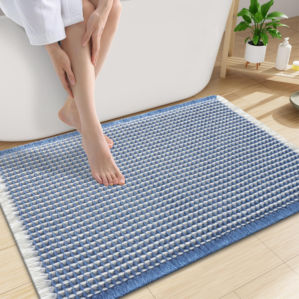 Smiry Waffle Bath Mat 24X16, Soft Absorbent Bathroom Rugs, Brown & Cream