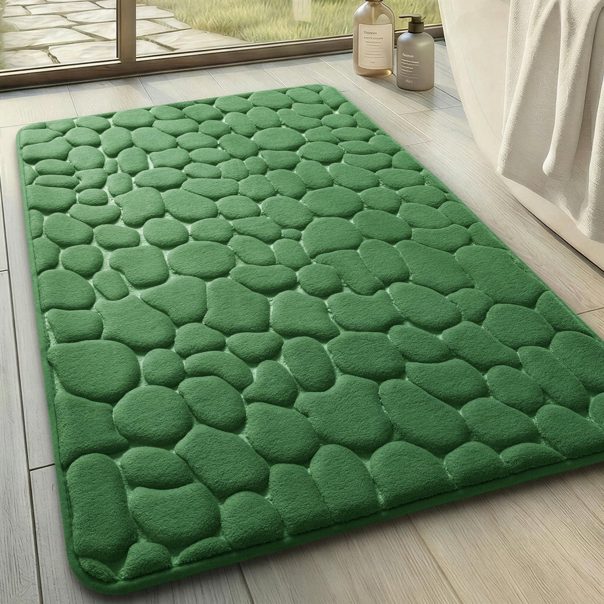 YIHOUSE Bathroom Mat Rug, Memory Foam Bath Mat, Non-Slip Bathroom Floor Mats, Cobblestone Bath Mats Absorbent Bath Rugs Washable Quick Dry (17x24,Dark Gray)