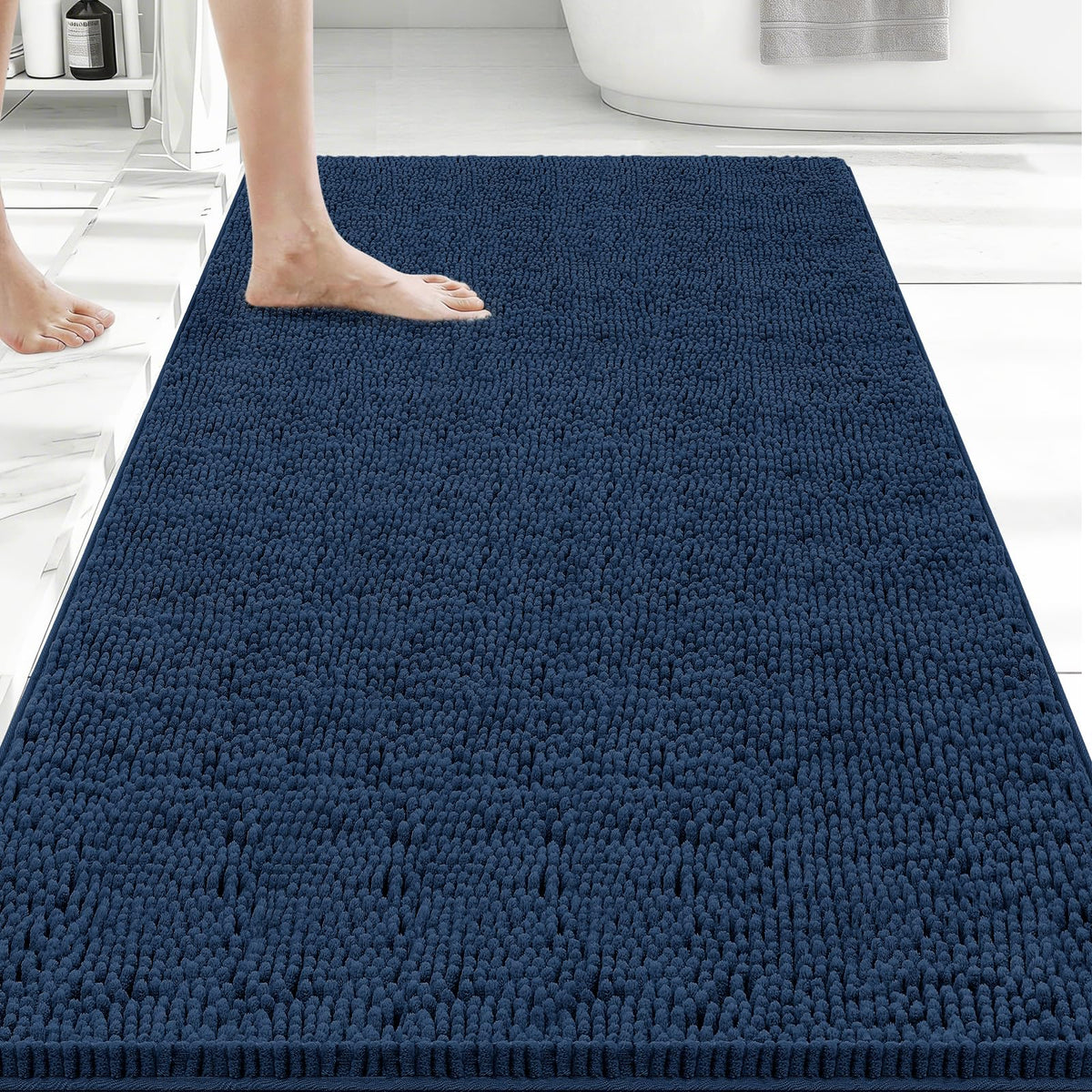Bcoimo Small Bath Rug Mat,Chenille Extra Soft Navy Bathroom Mats for Floor