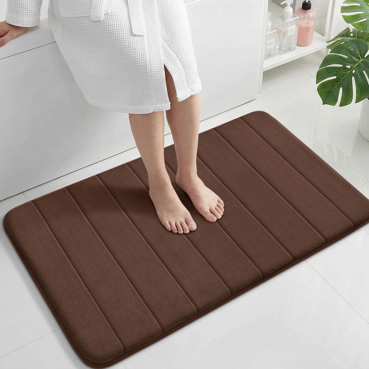 Yimobra Memory Foam Bath Mat, Super Soft Absorbent Bathroom Rug Non Slip 31.5x20 Inch, Quick Dry, Machine Washable Floor Carpet for Tub Shower, Home Decor Accessories, Beige