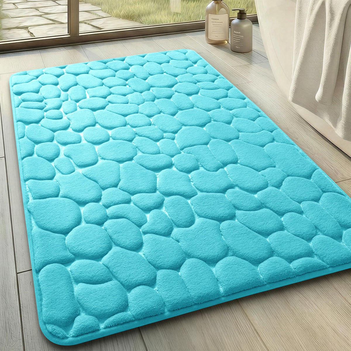 YIHOUSE Bathroom Mat Rug, Memory Foam Bath Mat, Non-Slip Bathroom Floor Mats, Cobblestone Bath Mats Absorbent Bath Rugs Washable Quick Dry (17x24,Dark Gray)