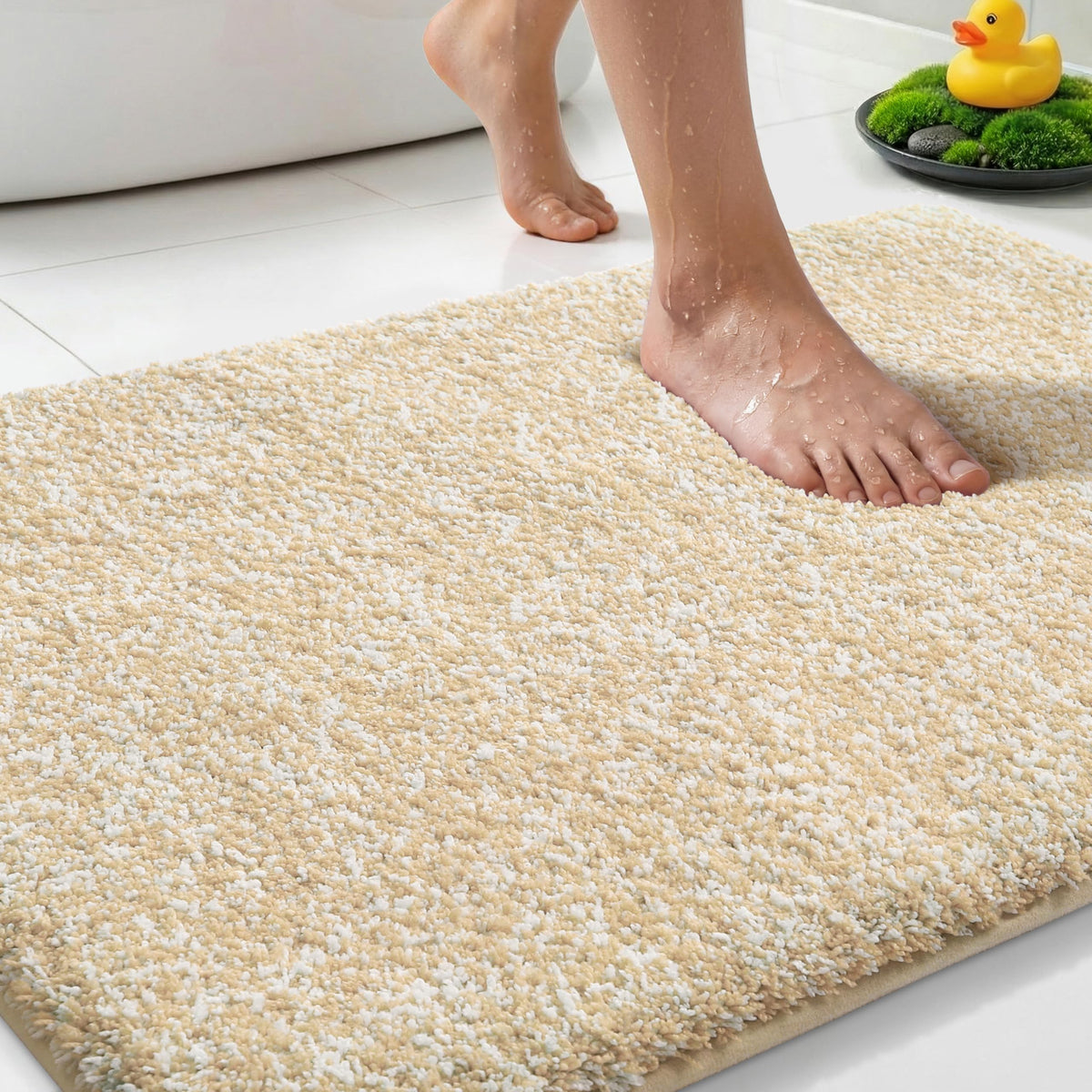 Yimobra Non Slip Machine Washable Bathroom Rug 24x17 Grey and White
