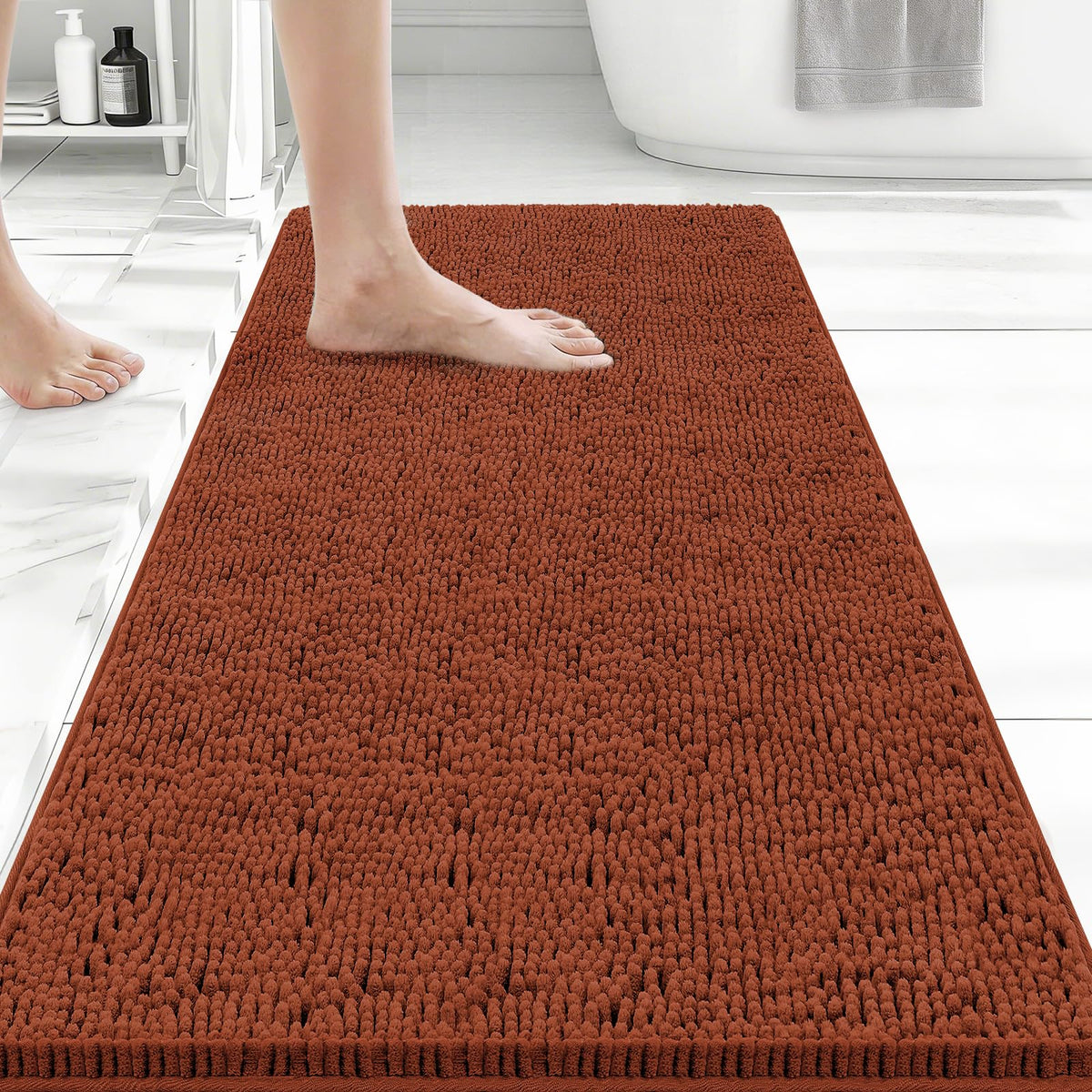 Bcoimo Small Bath Rug Mat,Chenille Extra Soft Navy Bathroom Mats for Floor