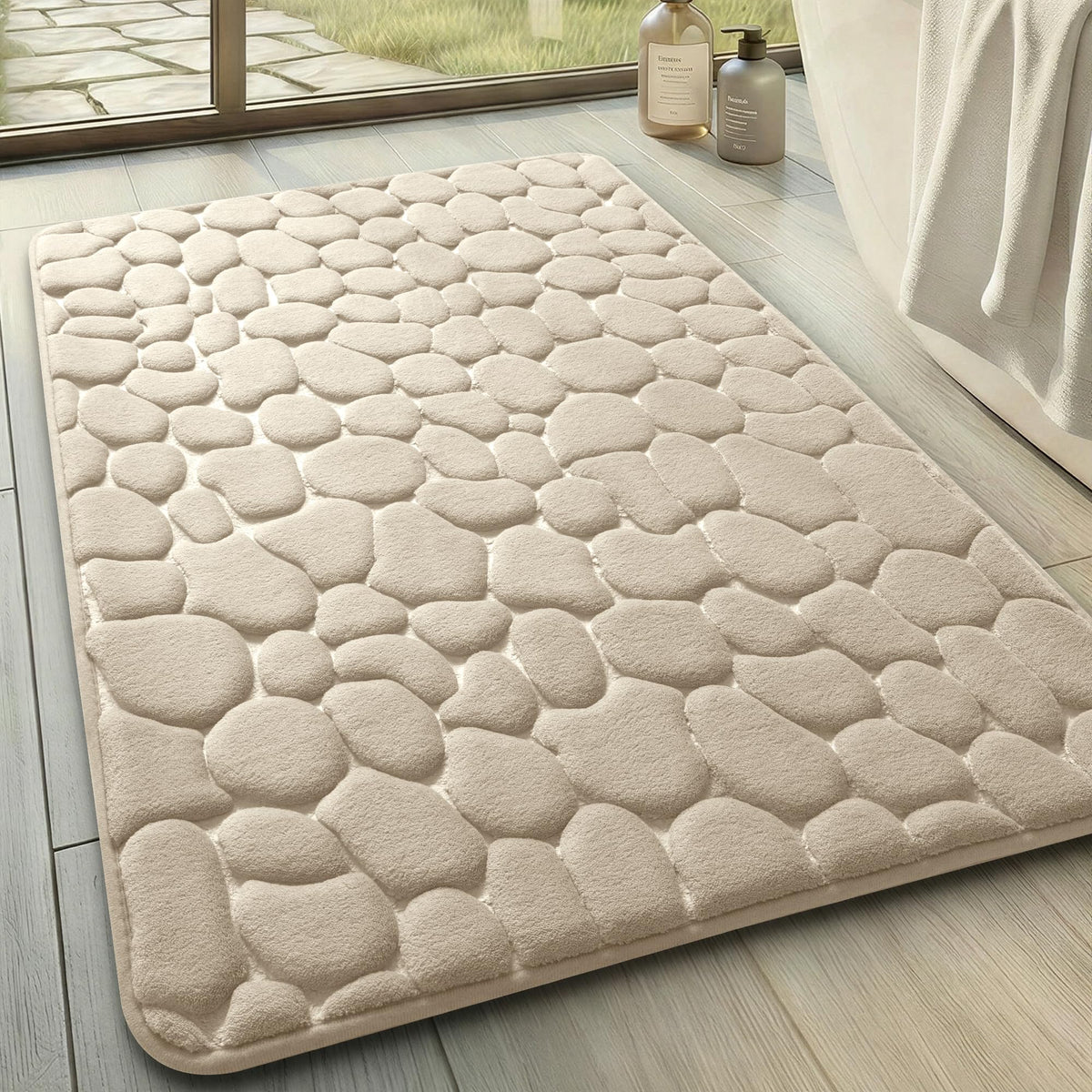 YIHOUSE Bathroom Mat Rug, Memory Foam Bath Mat, Non-Slip Bathroom Floor Mats, Cobblestone Bath Mats Absorbent Bath Rugs Washable Quick Dry (17x24,Dark Gray)