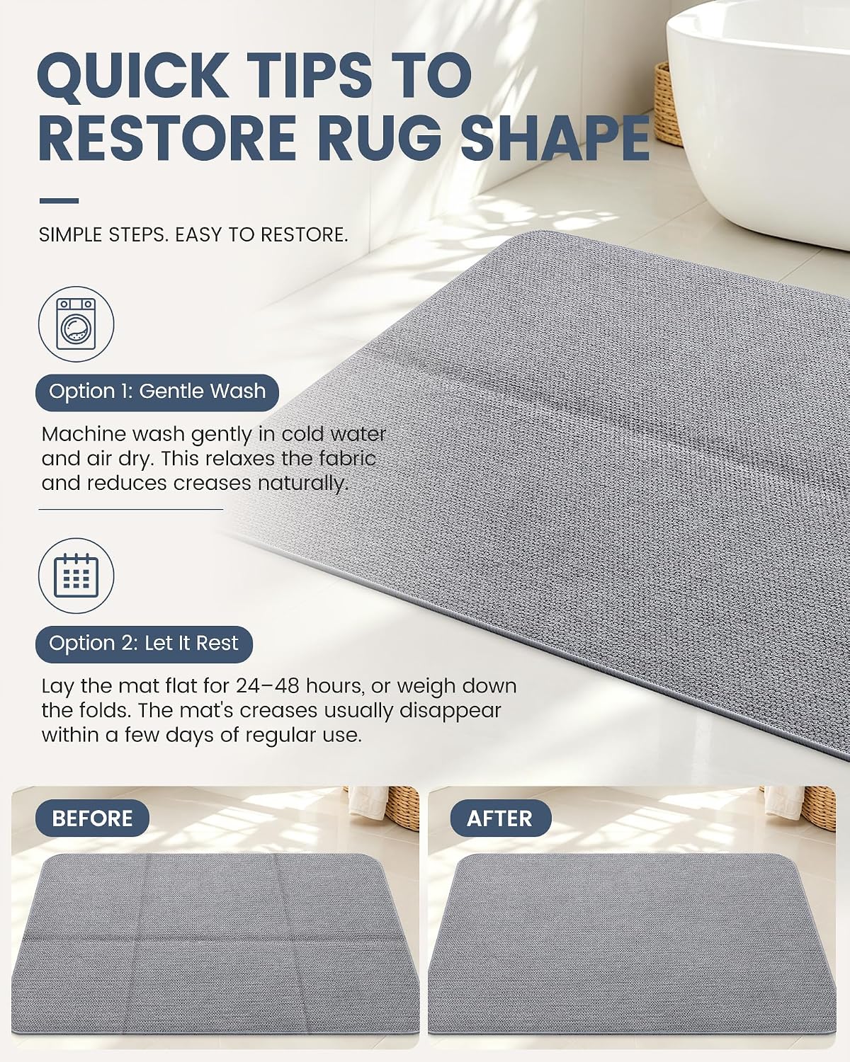 Smiry Ultra Thin Bath Mat 27x17, Non Slip Rubber Washable Bathroom Rugs