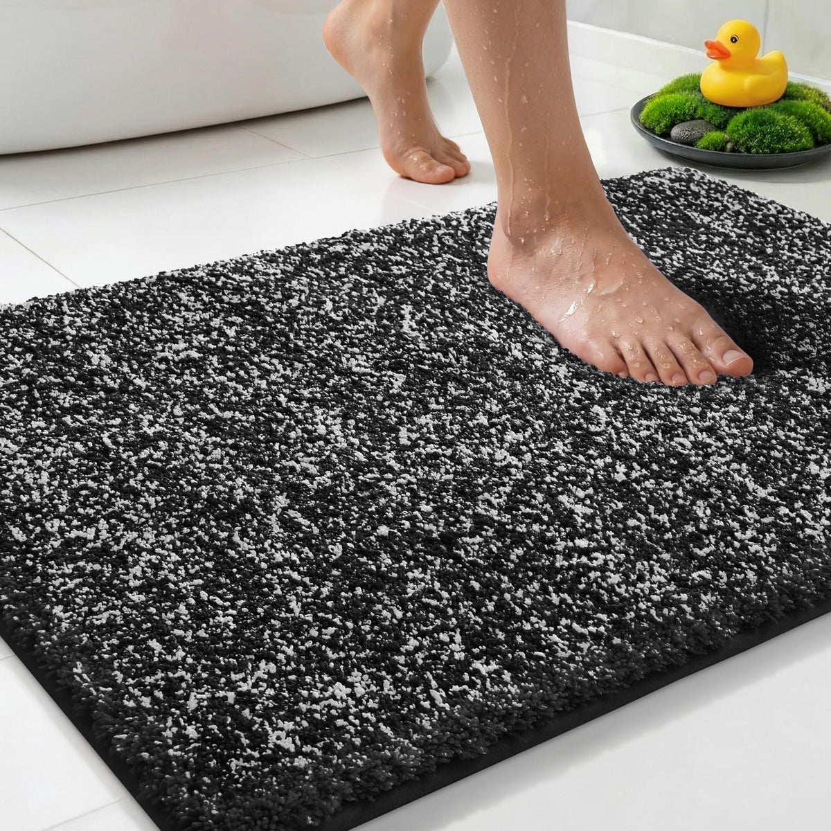 Yimobra Non Slip Machine Washable Bathroom Rug 24x17 Grey and White
