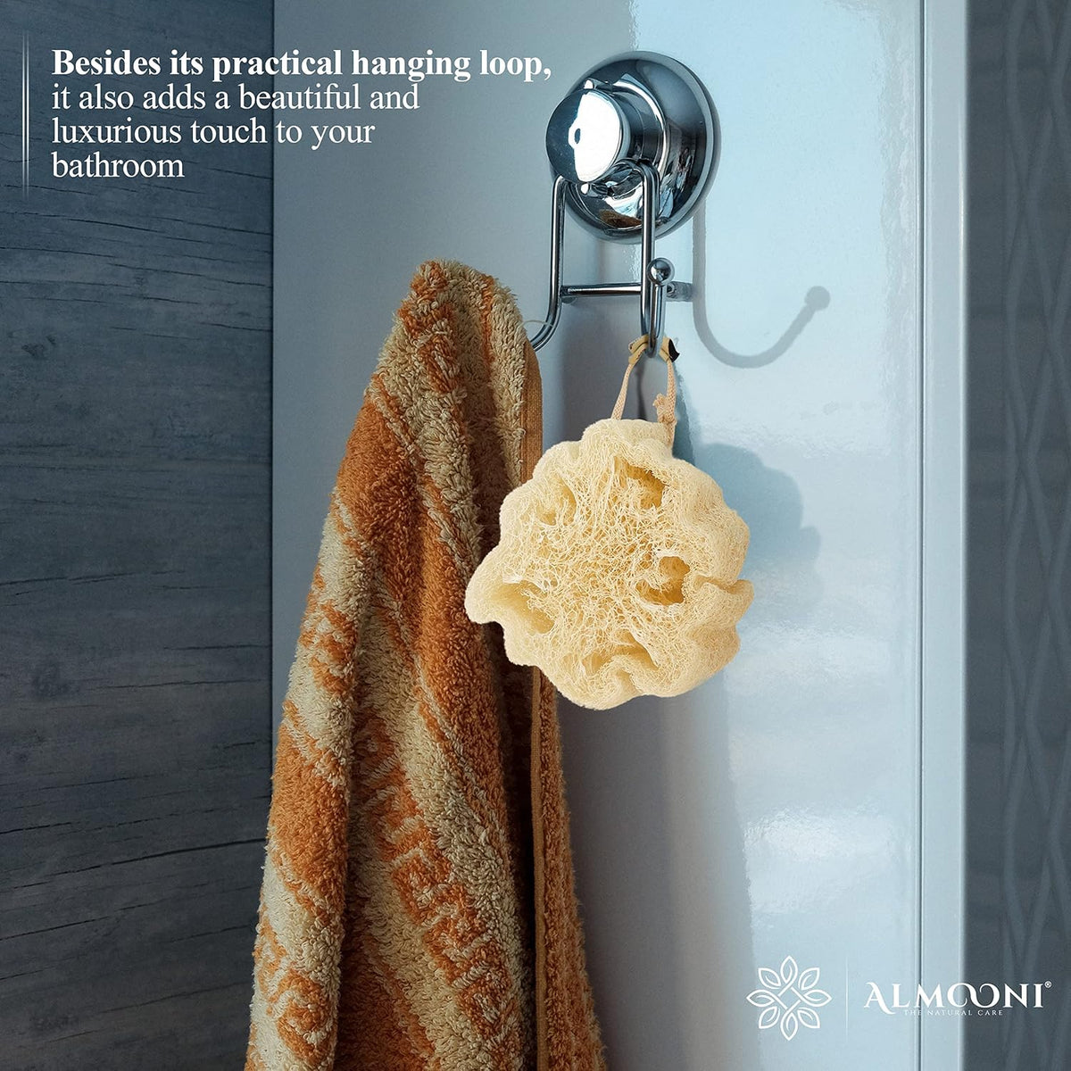 ALMOONI Mini Natural Loofah Sponge, Egyptian Shower Sponge, 3 Count