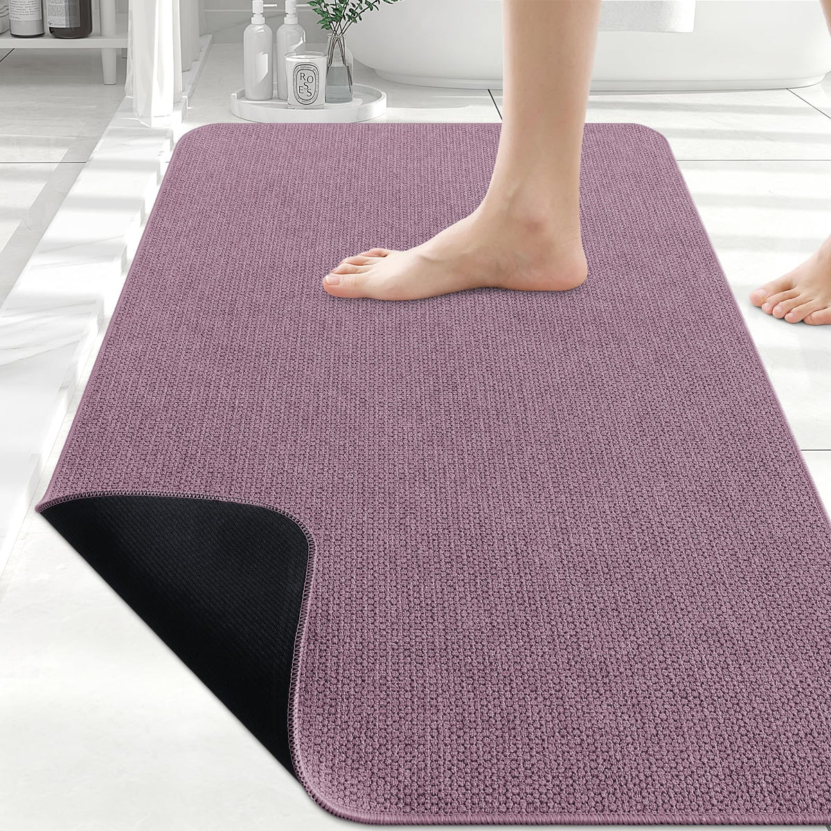 Smiry Ultra Thin Bath Mat 27x17, Non Slip Rubber Washable Bathroom Rugs