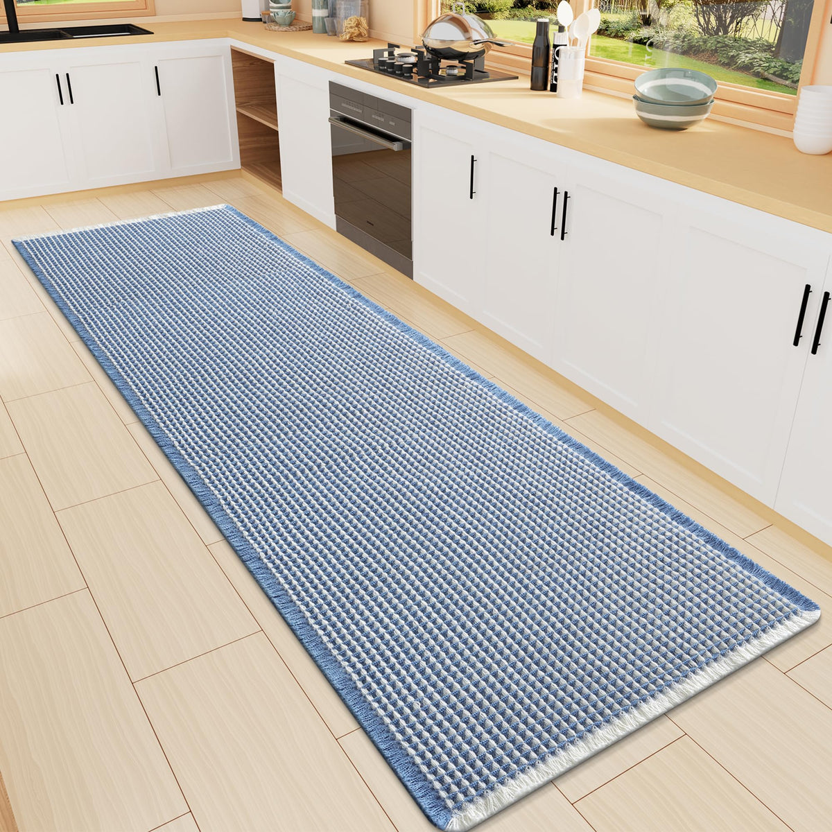 Smiry Waffle Bath Mat 24X16, Soft Absorbent Bathroom Rugs, Brown & Cream