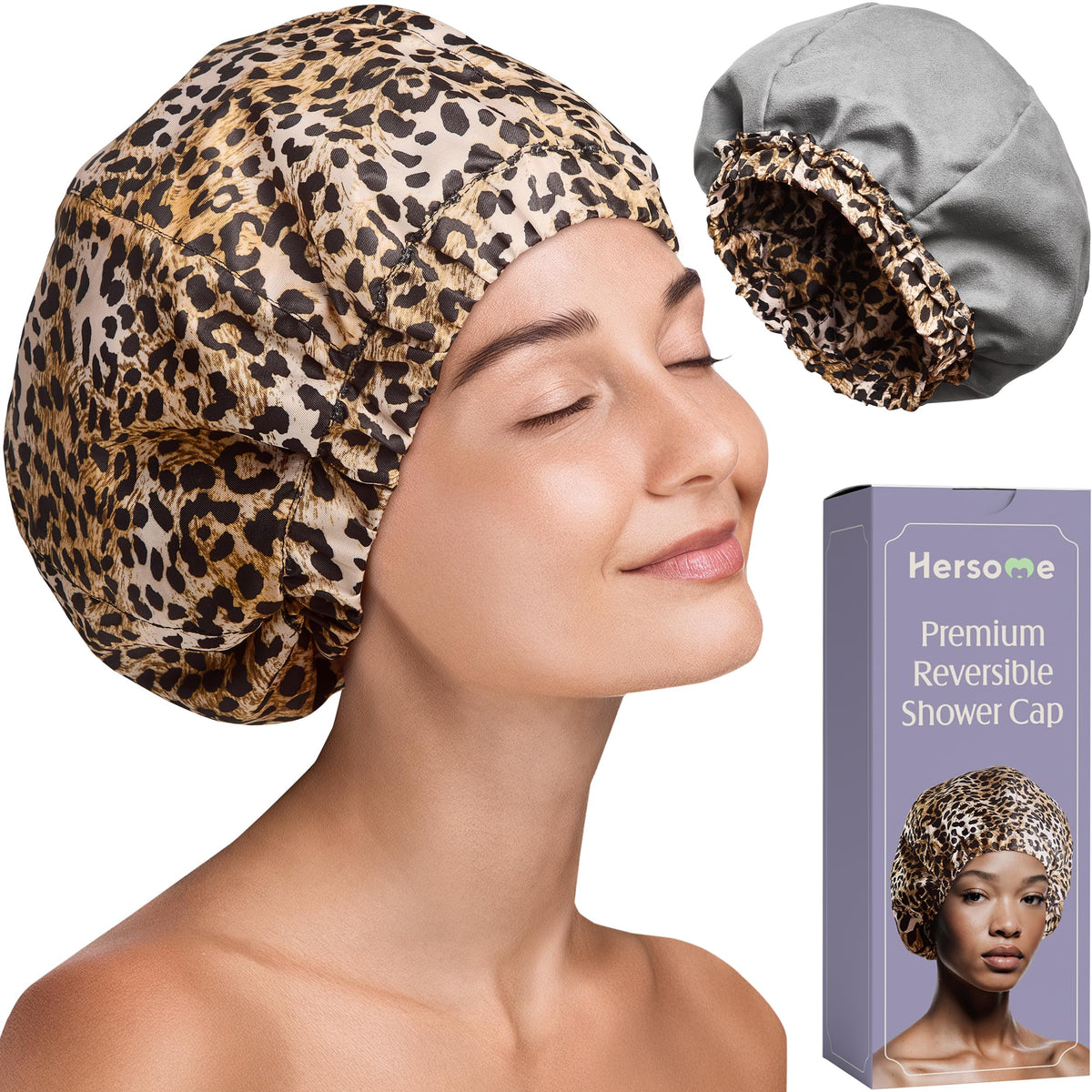 Premium Shower Cap for Women - 1000+ Showers, 100% Waterproof, Double-Sided, Large Shower Cap For Long Hair & Great For Curls (Anti-Frizz Terry Cloth Lining) (Lilac)