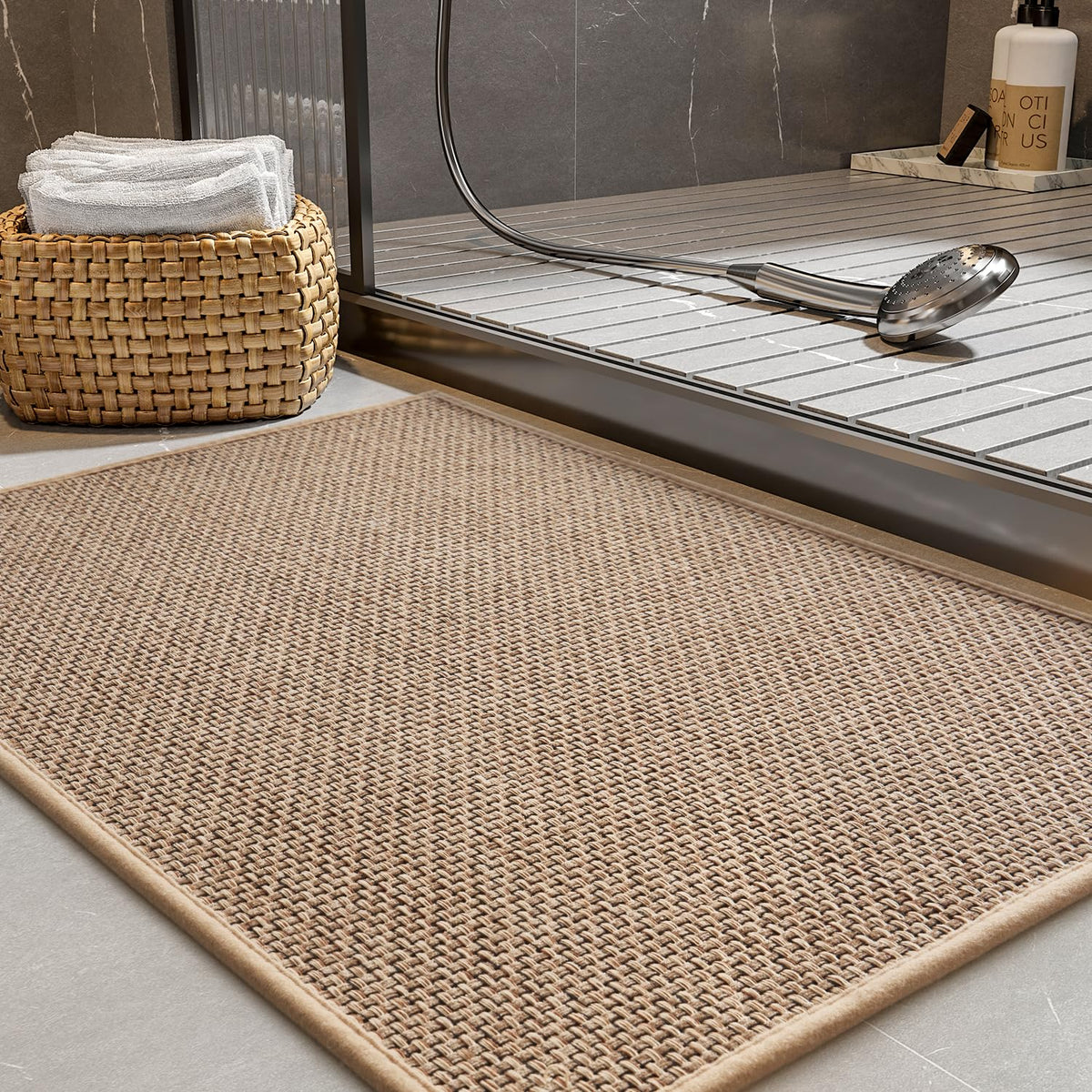 PADOOR Non-Slip Bath Mat, Braided Absorbent Bathroom Mat, 17''x24'' Beige
