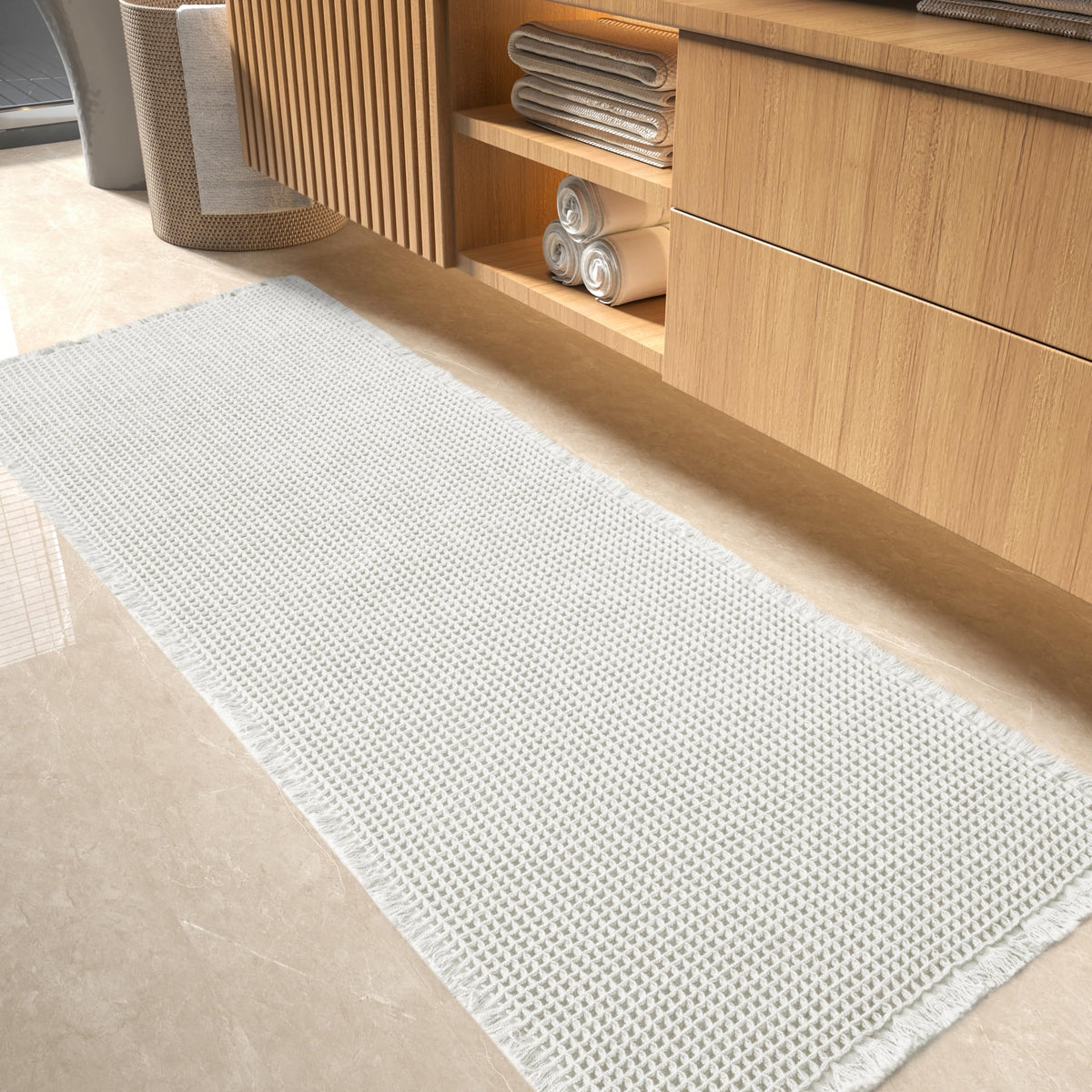 tchdio Waffle Bath Mat Rug, Super Absorbent Non Slip Bath Mats Ultra Soft Bathmat Machine Washable Bathroom Rugs with Tassels, Bath Rugs for Bathroom Floor Beside Tub, 17" x 24", Brown