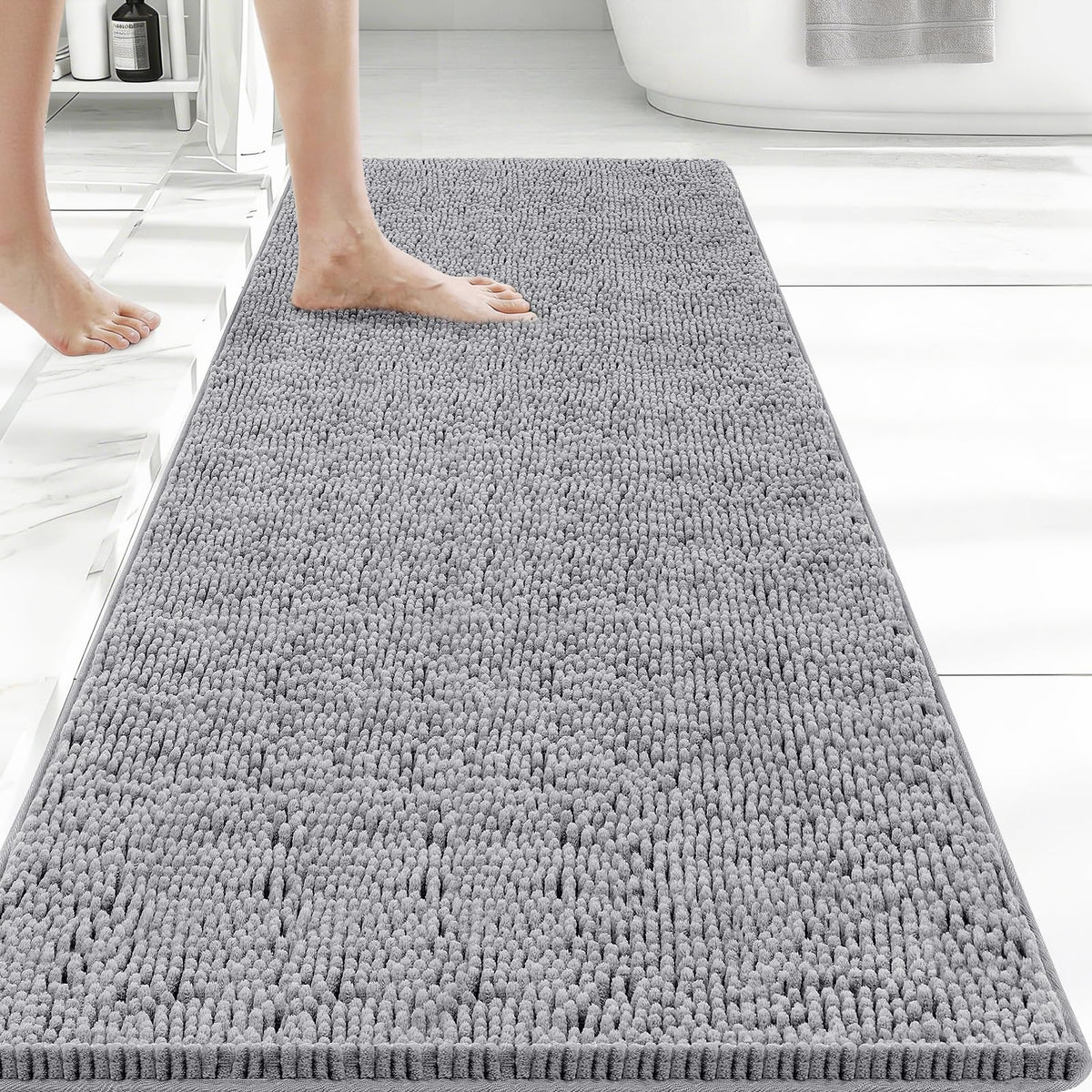 Bcoimo Small Bath Rug Mat,Chenille Extra Soft Navy Bathroom Mats for Floor