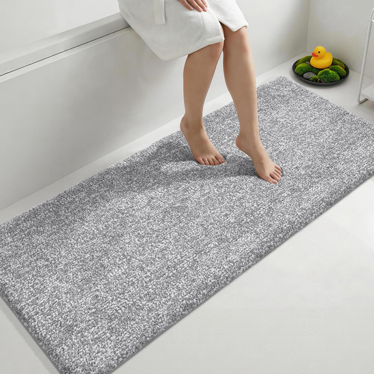 Yimobra Non Slip Machine Washable Bathroom Rug 24x17 Grey and White