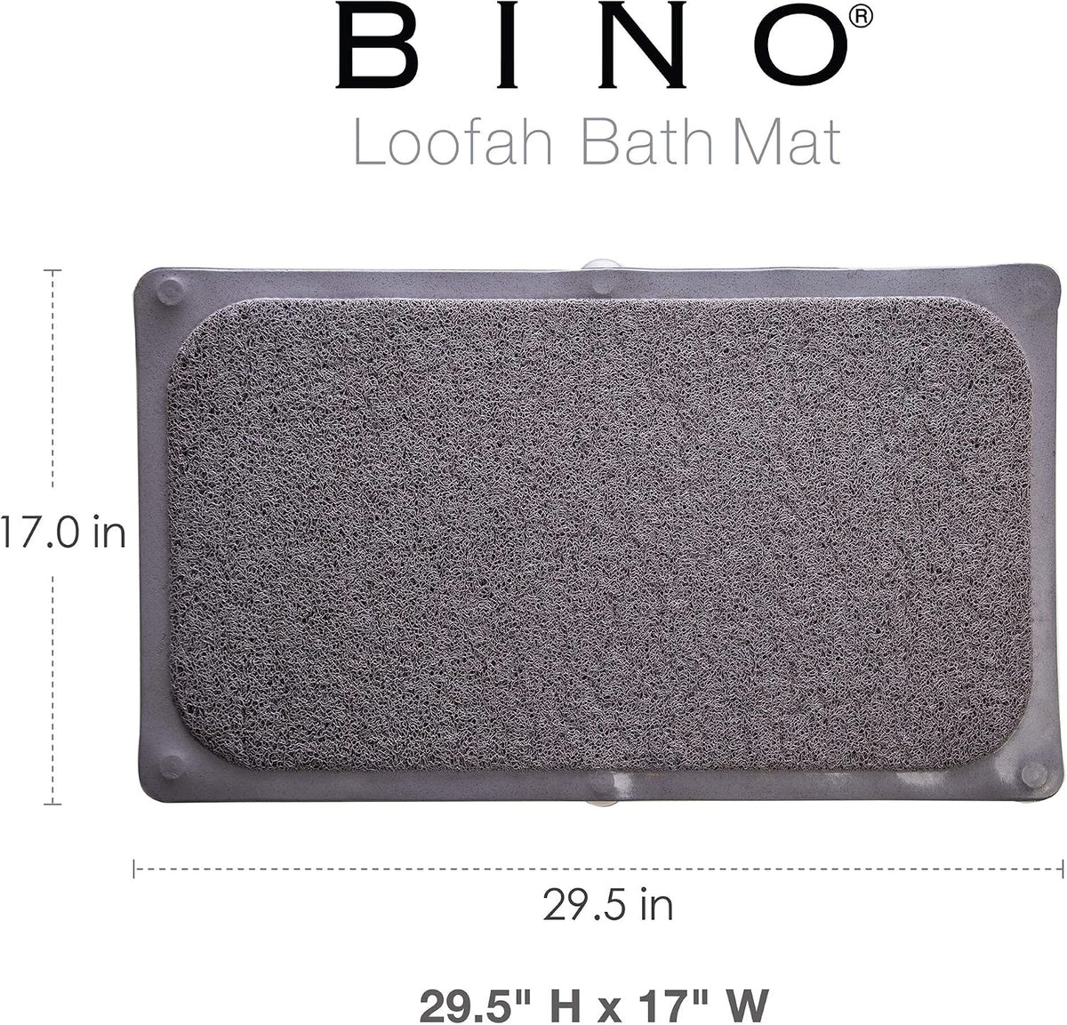BINO | Loofah Non-Slip Bath Mat for Tub - Grey | Spa-Inspired Comfort, Quick-Drying, Secure Suction Cups | Exfoliating Shower Mat for a Luxurious and Safe Bathing Experience