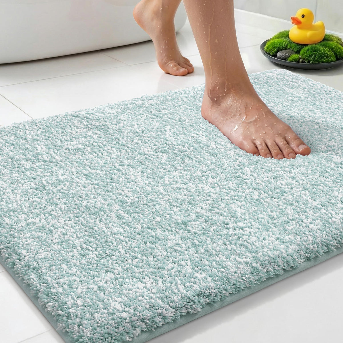 Yimobra Non Slip Machine Washable Bathroom Rug 24x17 Grey and White