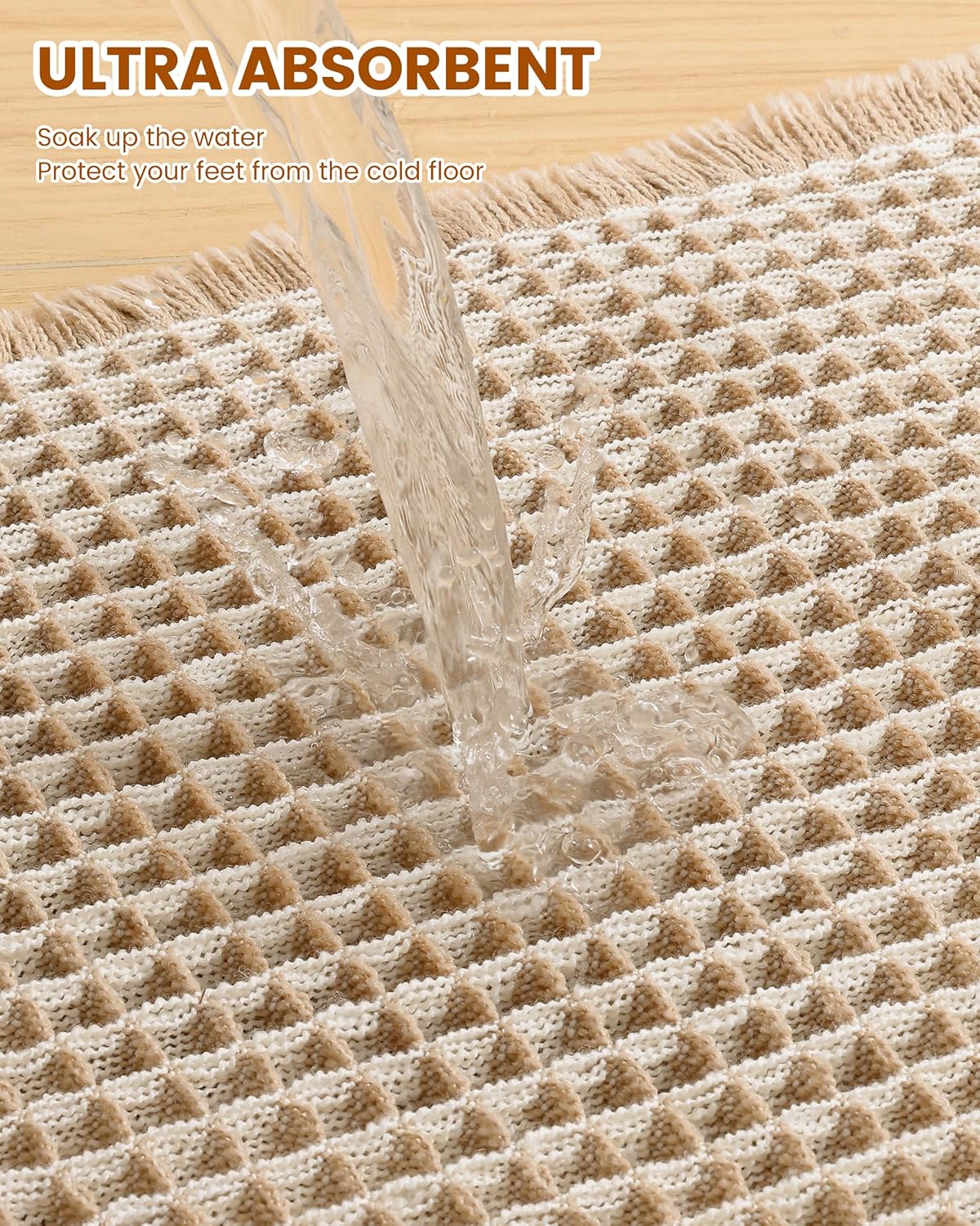 Smiry Waffle Bath Mat 24X16, Soft Absorbent Bathroom Rugs, Brown & Cream