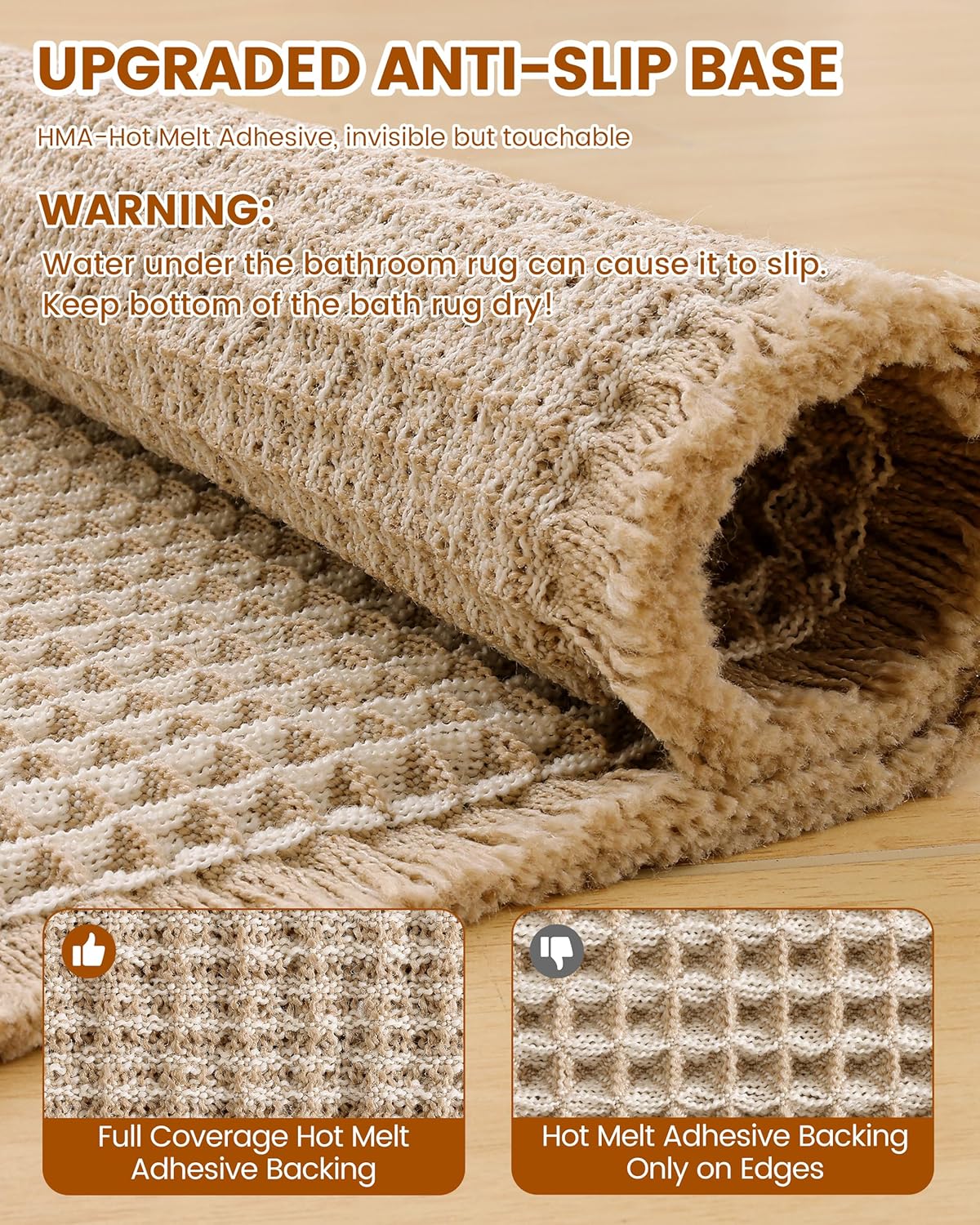 Smiry Waffle Bath Mat 24X16, Soft Absorbent Bathroom Rugs, Brown & Cream