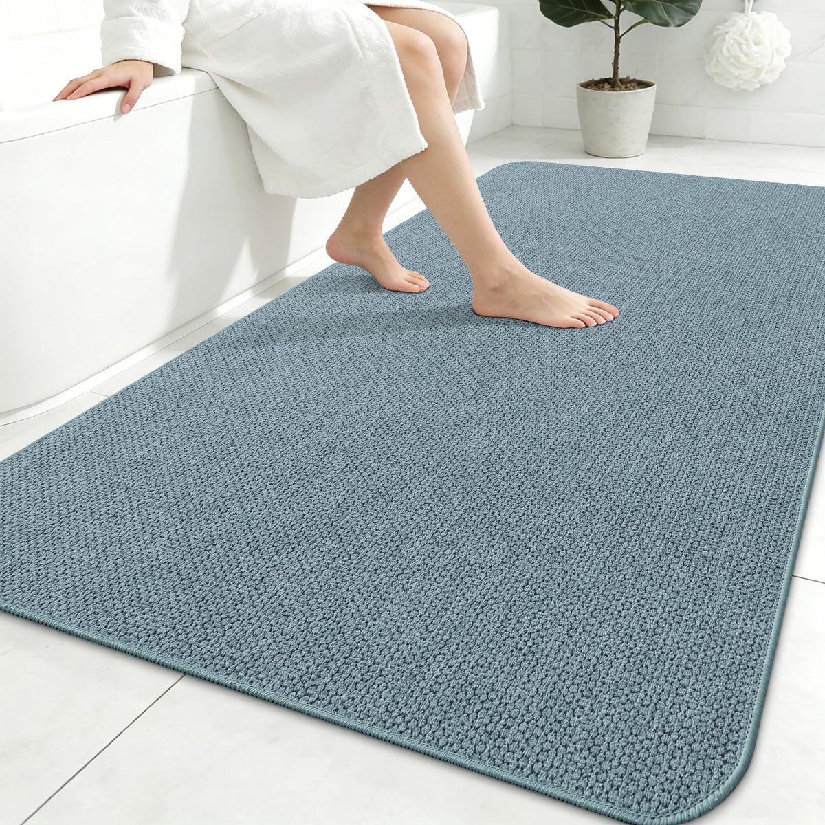 Smiry Ultra Thin Bath Mat 27x17, Non Slip Rubber Washable Bathroom Rugs