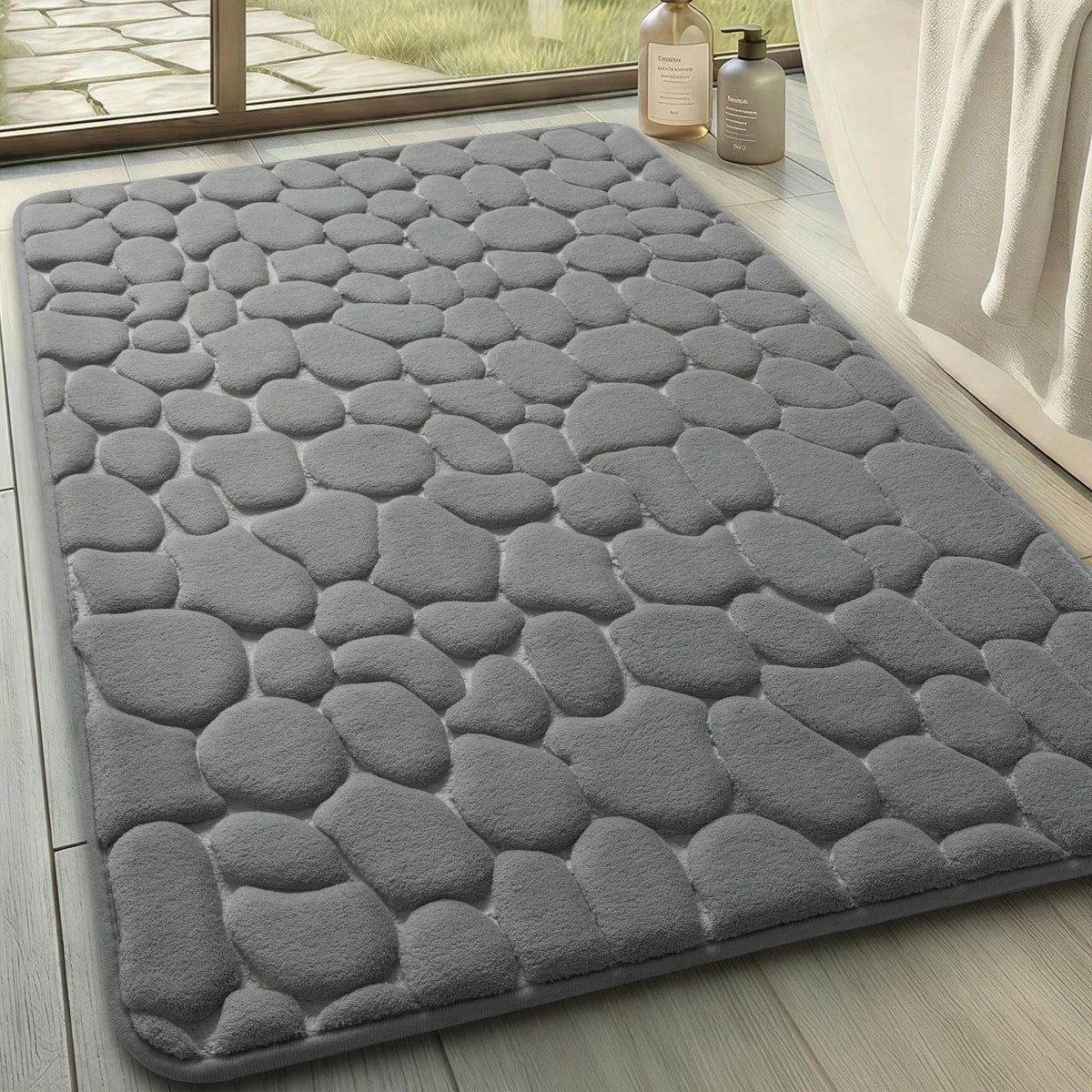 YIHOUSE Bathroom Mat Rug, Memory Foam Bath Mat, Non-Slip Bathroom Floor Mats, Cobblestone Bath Mats Absorbent Bath Rugs Washable Quick Dry (17x24,Dark Gray)