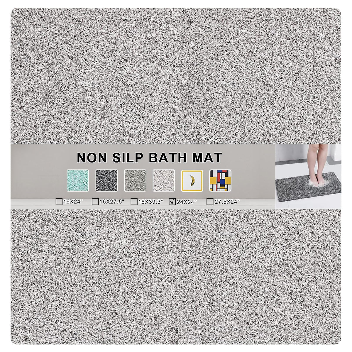Nonslip Bathtub Mat, Anti Slip Bath Mat 0.6" Extra Thick, Quick Dry Bath Tub Anti Slip Shower Mat, Loofah Non-Slip Bath Mat for Tub Bathroom Pool Kitchen Entryway Home Hotel(Light Gray 16x27)