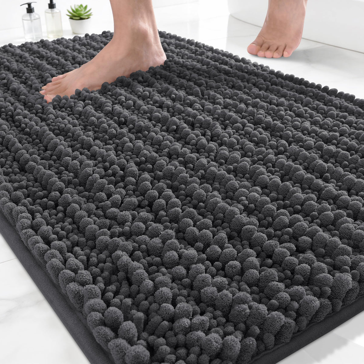 Yimobra Bathroom Rugs Non Slip Washable 32x20 Inch - Ultra Soft Absorbent Chenille Bath Mat, Quick Dry Shaggy Floor Carpet for Tub Shower, Gray Home Decor Accessories