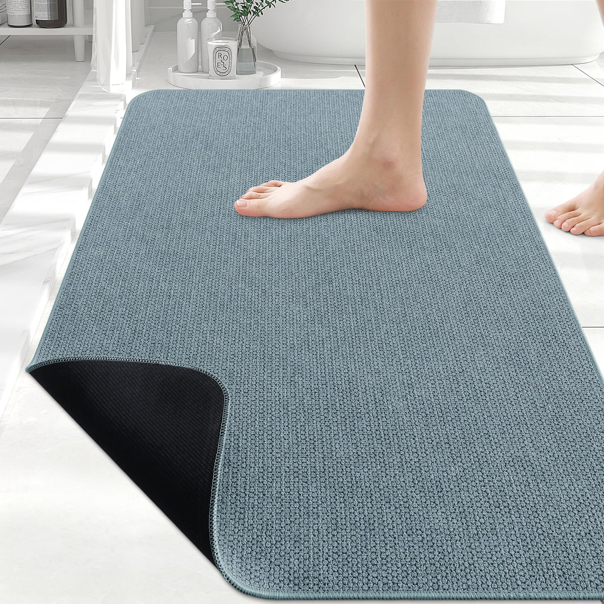 Smiry Ultra Thin Bath Mat 27x17, Non Slip Rubber Washable Bathroom Rugs