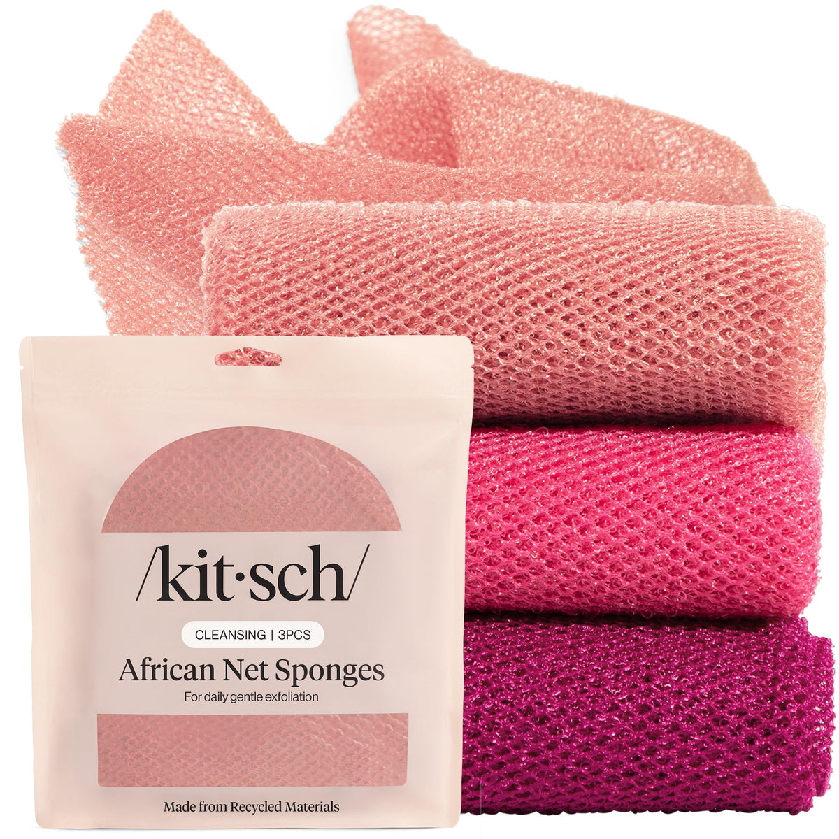 Kitsch African Net Sponge – Exfoliating Body Scrubber – Berry Pink, 3 Pcs