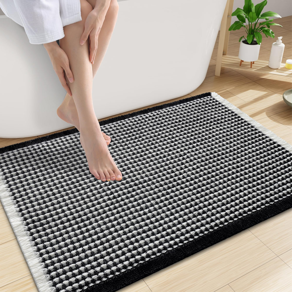 Smiry Waffle Bath Mat 24X16, Soft Absorbent Bathroom Rugs, Brown & Cream
